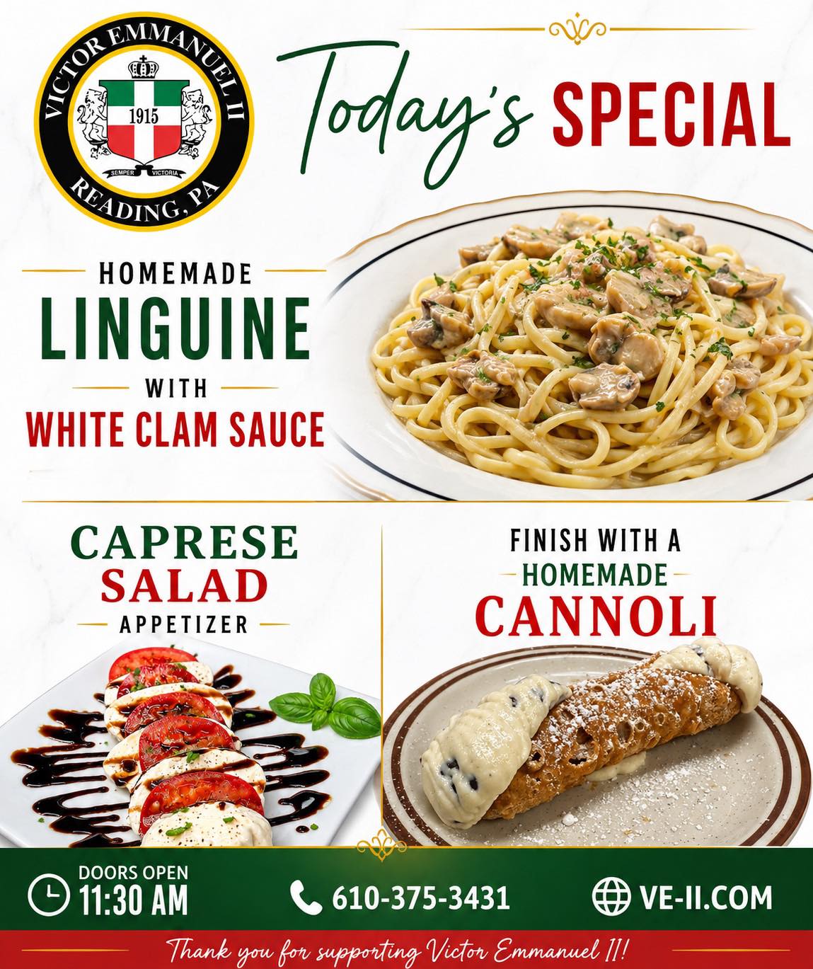 Outside plans canceled today? Come grab lunch, dinner or even some takeout from us today. Doors open at 11:30 AM.