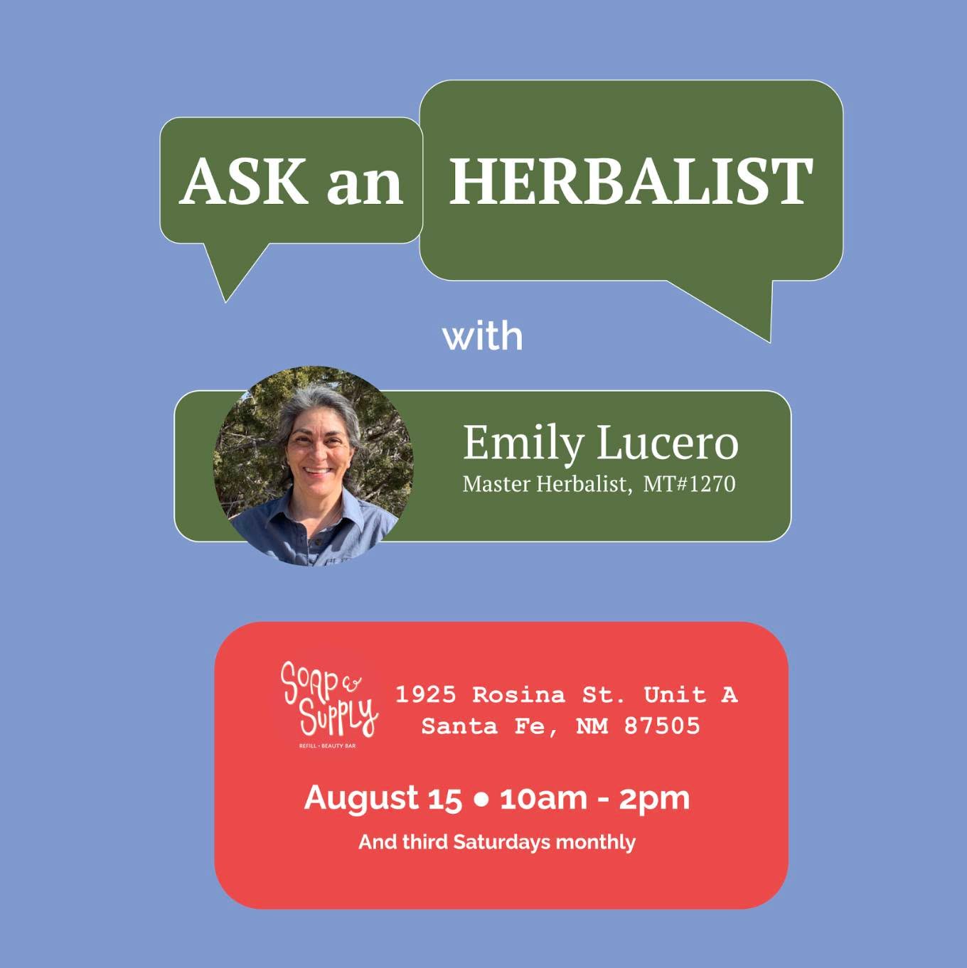 Are you interested in herbal remedies but feel unsure about where to start? We're here to help! Come by the shop and visit with Master Herbalist Emily Lucero between 10 am and 2 pm this Saturday. More info at the link below?