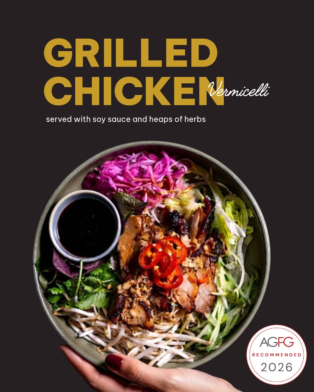 Ming Ming’s Kitchen is proud to be backed by one of Australia’s most trusted dining guides @ausgoodfood
Our Vermicelli with Grilled Chicken features juicy, marinated soy chicken thighs served over vermicelli noodles, fresh herbs, cucumber, bean sprouts, pickled vegetables and crispy fried onions — all finished with our signature soy dressing. 🌿🍜
A refreshing Vietnamese favourite that’s perfect for lunch or dinner.
📍 Come visit Ming Ming’s Kitchen and enjoy your next meal with us!