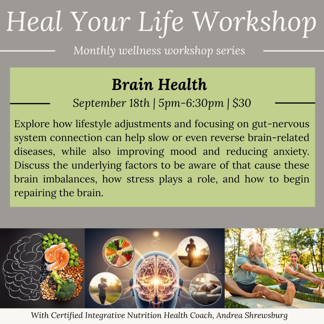 Brain Health
September 18th at 5pm-6:30pm | $30
The brain is the control center for your body. It handles your thoughts, memory, feelings, senses, muscle movements and more.
Explore how lifestyle adjustments can help slow down brain-related diseases, improve mood and reduce anxiety. Discuss the underlying factors that cause brain imbalances, how stress plays a role, and how to begin repairing the brain.
✨Heal Your Life Workshop Series✨
With Certified Integrative Nutrition Health Coach, Andrea Shrewsburg
Save the dates for this monthly wellness workshop series designed to uncover what’s really holding you back from feeling your best. Month by month, explore how the many inputs in our lives quietly build up and lead to imbalances and overwhelm. Each session explores different topics in health and healing through a holistic and functional medicine lens, offering awareness and practical tools you can integrate into your everyday life.
Book Online: https://www.lotuswholistictherapy.com/book-online?category=f78a6189-7b03-416a-b370-ed66b561c5e1
#Lotuswholistictherapy #awakendiscoverthrive #TrentonMI #massage #reiki #yoga #wellness #reiki #downrivermimassage #downrivermi #healing #workshop #events #health #healyourlife