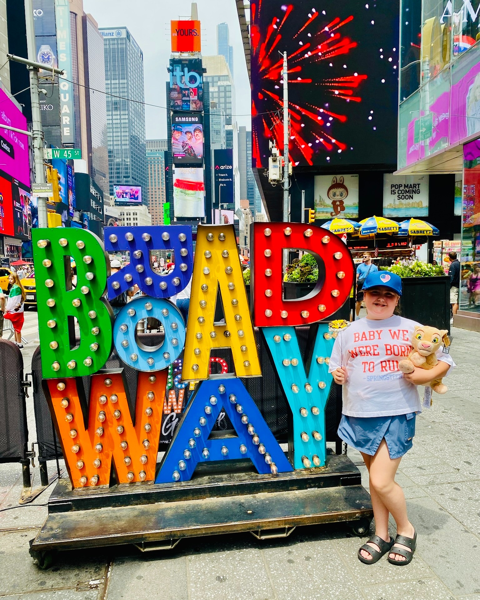 10-year-old Giovanna Varrone is this week's #FridayFave! This young performer stopped by our BROADWAY Sign ahead of seeing Hamilton. She's part of productions of The Lion King and Seussical back home, and we can't wait to see her on stage here in NYC one day!