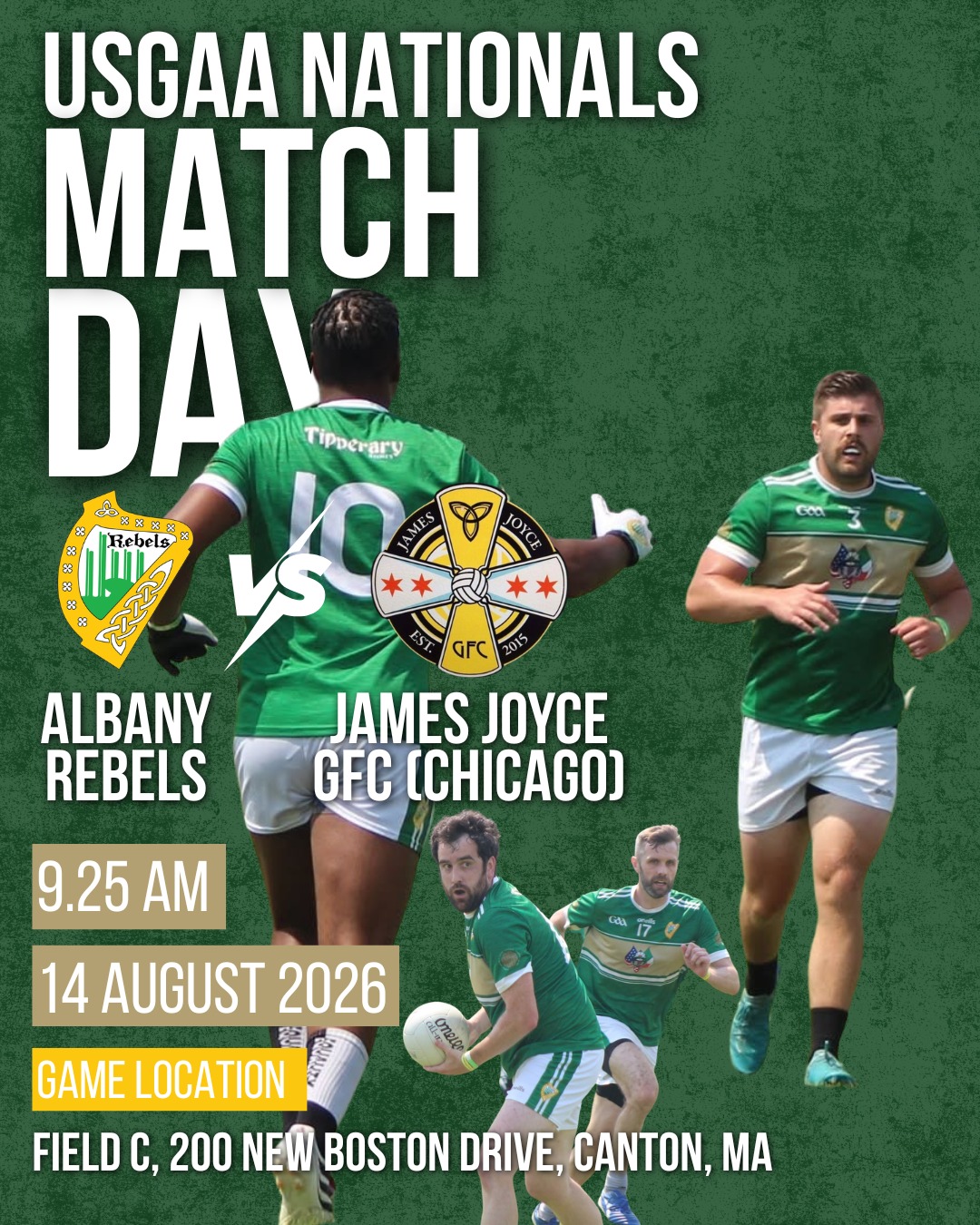 Our first game at the USGAA Finals is on Friday at 9:25 a.m. in Canton, MA! This game will be one of four Junior D Football quarterfinal games at the tournament. We'll be up against @jamesjoycegfc from @chicagogaa in the Central Division.
The Rebels are proud to represent the @midwestgaa in Junior D Football in this year's tournament. Rebels Abú!