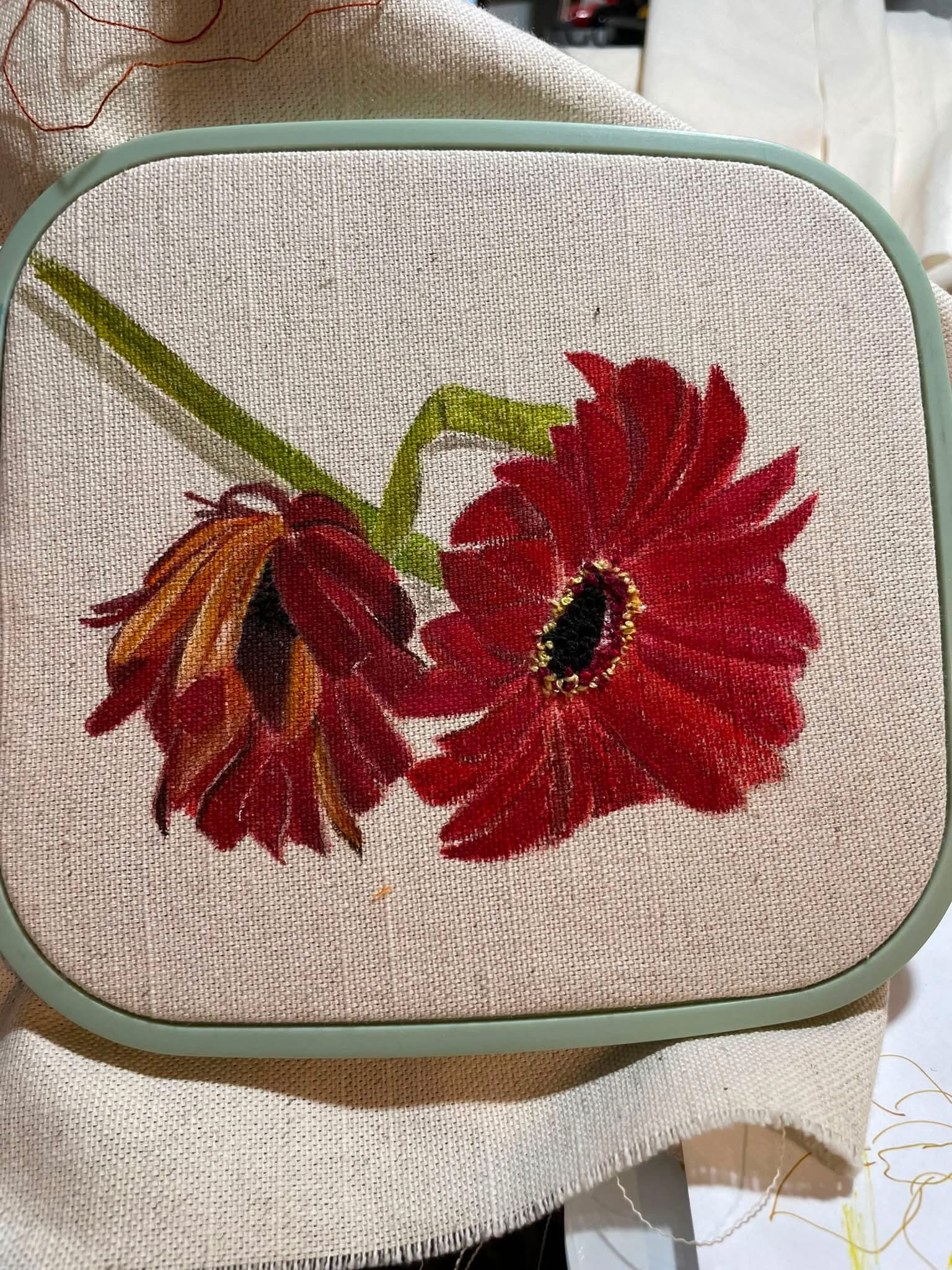 I picked up these lovely flowers at Traders Joe’s. They were an inspiration to create this art piece. Guess what? I made a pair. You can find these pieces at the #rtiashow26 in Reno, NV September 17-20,2026.