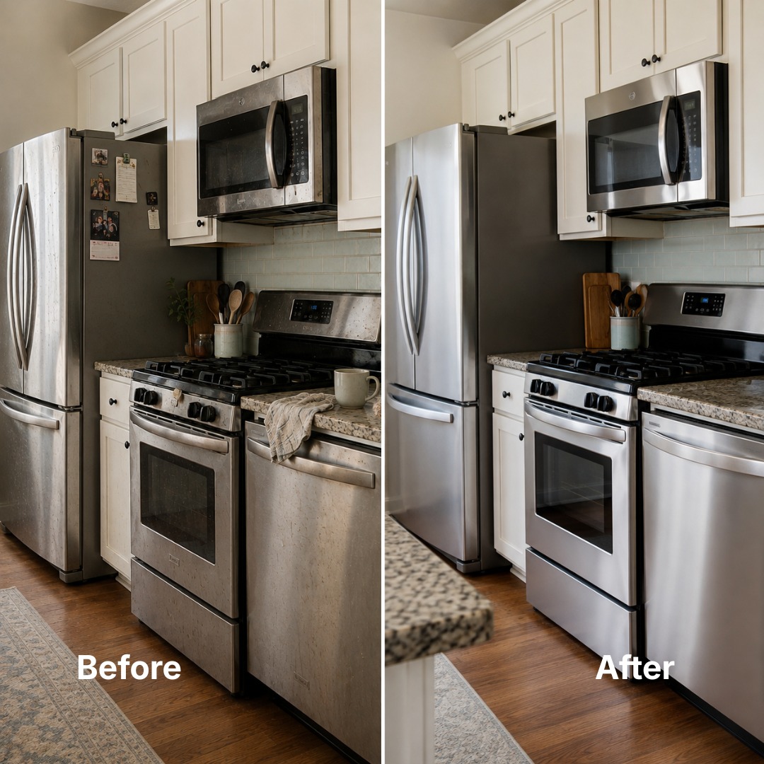 Small details make a big difference in the kitchen.
Appliance exteriors collect fingerprints, splashes, dust, and everyday buildup faster than most people realize.
A simple reset on the fridge, stove, microwave, and dishwasher can make the whole kitchen feel cleaner and more put together.
If your kitchen needs extra attention, ask us about a kitchen-focused cleaning or recurring service.
Everything Clean Services
Residential Cleaning | Plano, Frisco, Allen, McKinney, Richardson & nearby areas