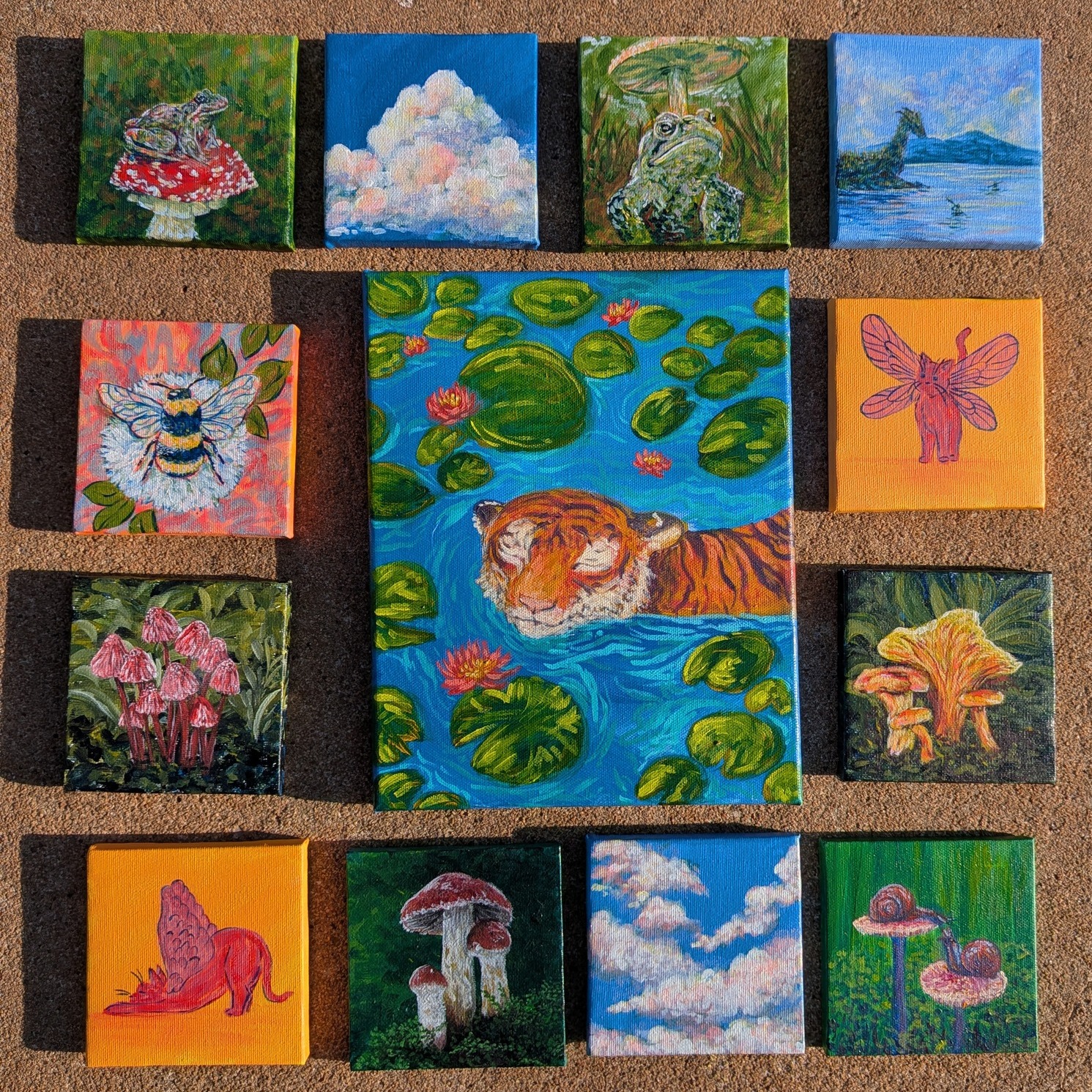 Who would be interested in adopting some of these guys? They require homes with lots of love! #tinyart #mushroomart #furbaby #lakelife #okcartist
