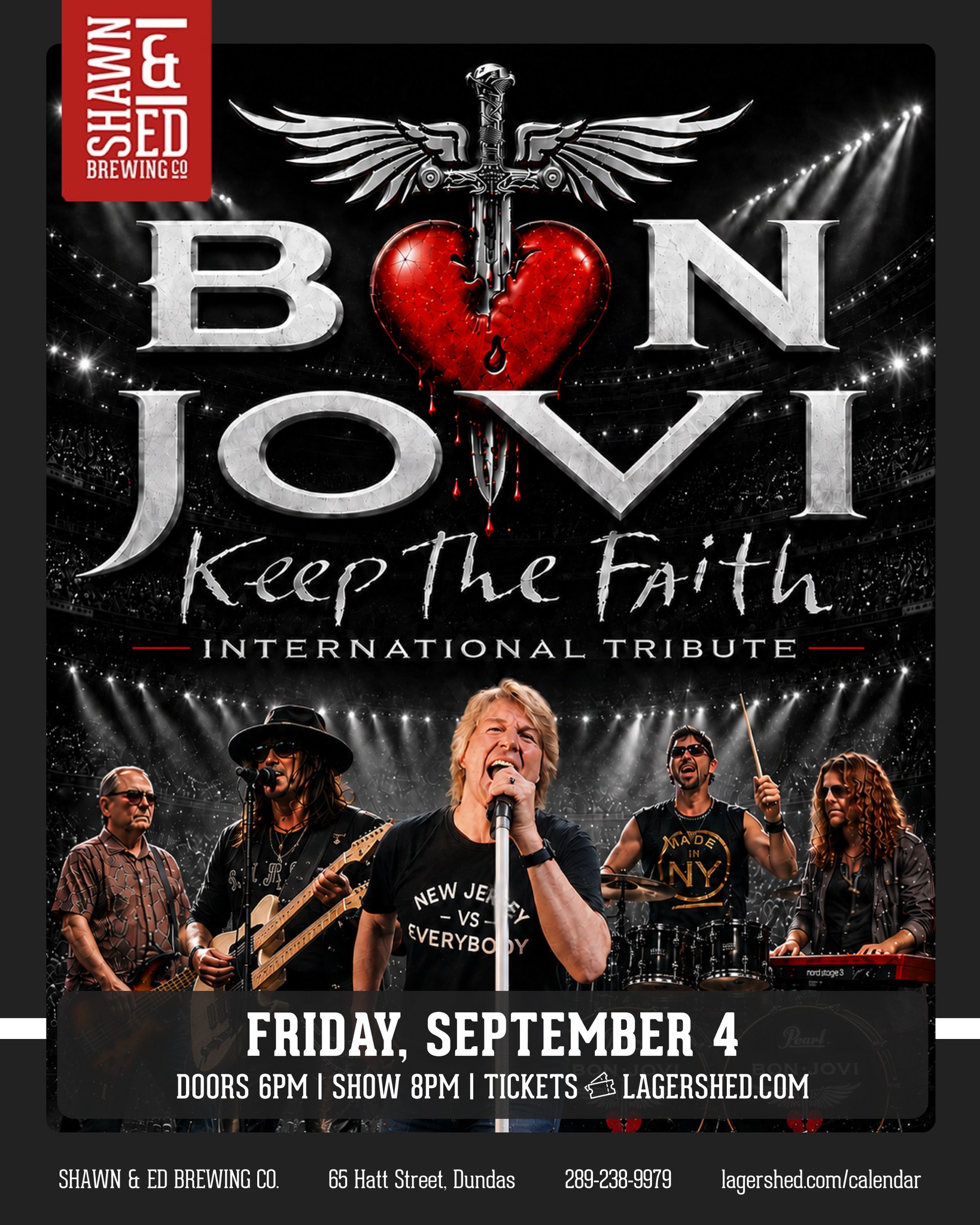 We’re halfway there… to a very good Friday night. 🤘
Keep The Faith are bringing the sound, energy, and biggest hits of Bon Jovi to the SHED for a night of arena-rock anthems and singalong favourites.
Known for their high-energy shows and uncanny attention to detail, Keep The Faith deliver a Bon Jovi experience that feels like the real thing.
📅 Friday, September 4
🎶 Doors 6PM | Show 8 PM
🎟️ Tickets available now at lagershed.com/calendar
Come for the beer. Stay for the Bon Jovi. Leave with no voice. 🤘🍻
