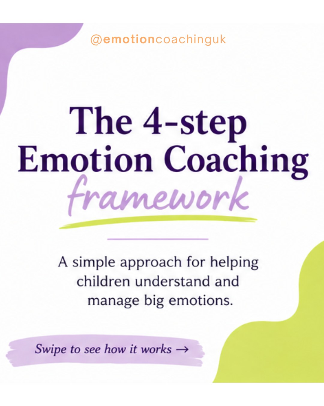 This 4-step framework helps adults respond to heightened emotions:
01 — Recognise the feeling & empathise
02 — Label & validate the feeling
03 — Set limits, if needed
04 — Problem-solve together
It isn't about letting every behaviour go.
It's about helping children feel seen and understood, while still providing clear boundaries and supporting them to develop the skills they need to manage emotions over time.
💬 Which of these four steps do you find easiest? Which one takes more practice?
Save this post as a reminder for the next big-feeling moment. 💜
#EmotionCoaching #EmotionCoachingUK #EmotionalDevelopment #EmotionalLiteracy #ChildDevelopment #EarlyYears #EarlyYearsEducation #SupportingChildren #EmotionalRegulation #PositiveParenting #ResponsivePractice #RelationshipsMatter #MentalHealthInEarlyYears