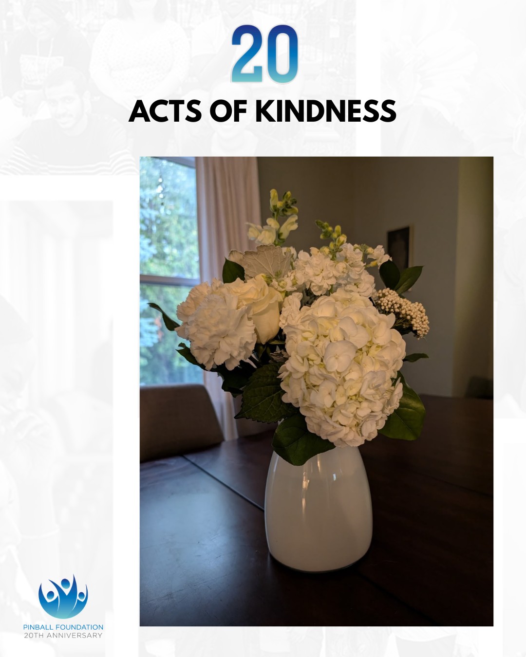 A little appreciation can go a long way. 💐💙
As part of our #20ActsofKindness, our team surprised our accountant, who donates their time, with a beautiful bouquet of flowers as a small thank you for everything they do behind the scenes.
As we celebrate 20 years of the Pinball Foundation, we’re showing our appreciation for the people who help make our work possible. Who’s someone you could show a little extra appreciation to today?