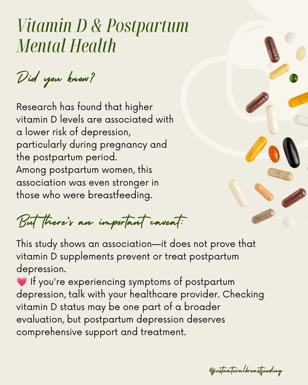 ☀️ A little more insight into vitamin D and postpartum mental health.
Research continues to explore the relationship between vitamin D status, breastfeeding, and postpartum depression.
🤍 Taking care of mom’s health matters, too.
#justnaturalbreastfeeding #vitamind #postpartumdepression #ibclc #postpartumhealth