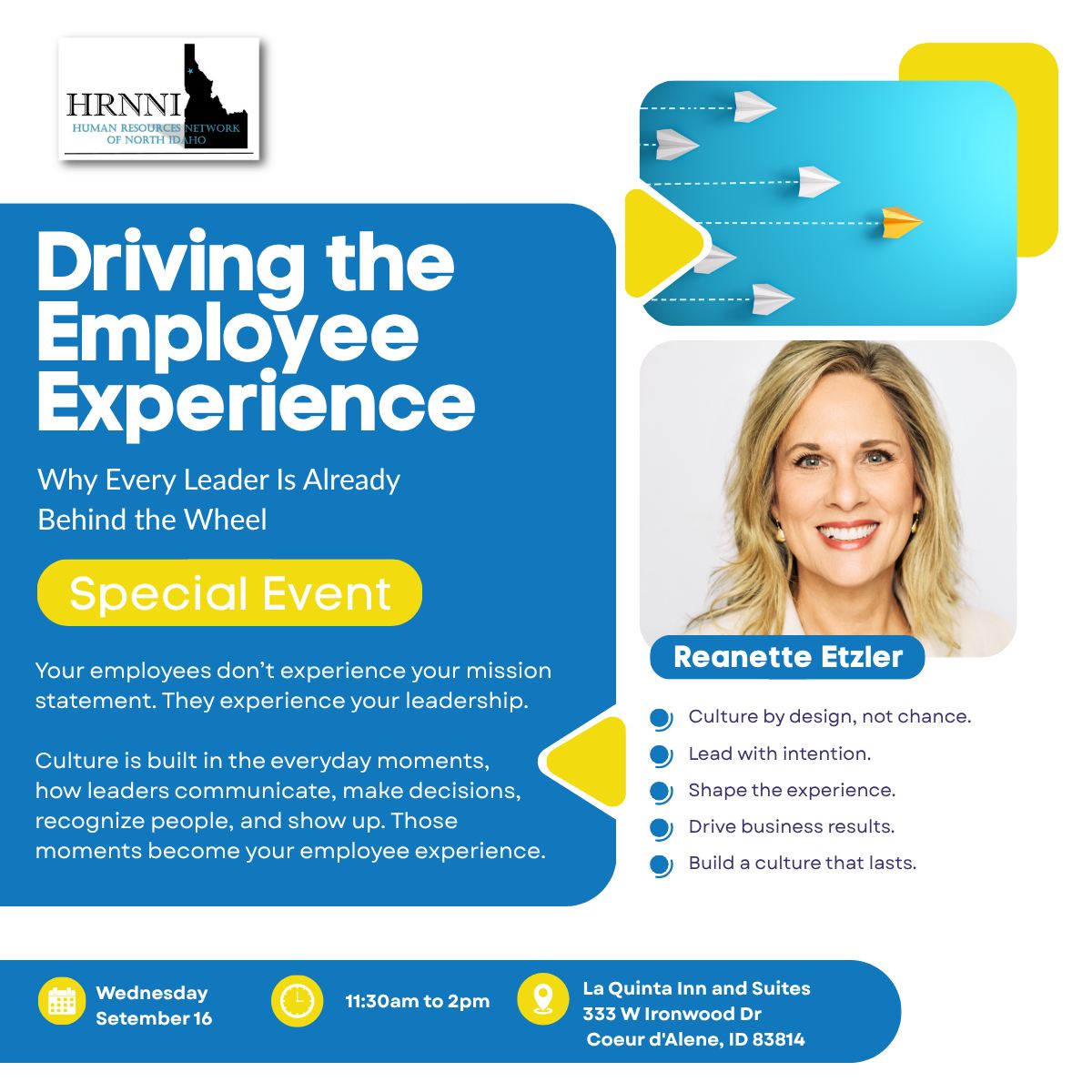 Struggling with disengagement, turnover, or a workplace culture that isn’t quite where you want it to be?
The employee experience is being shaped every day and leaders have more influence over it than they may realize.
Join us for Driving the Employee Experience: Why Every Leader Is Already Behind the Wheel, with Reanette Etzler and learn how to intentionally shape your culture, strengthen the employee experience, and connect your people strategy to measurable business results.
If you lead people, this is a conversation you need to be part of. Save your spot!
#EmployeeExperience #WorkplaceCulture #HumanResources #HRNNI #PeopleStrategy #LeadershipDevelopment #BusinessLeadership