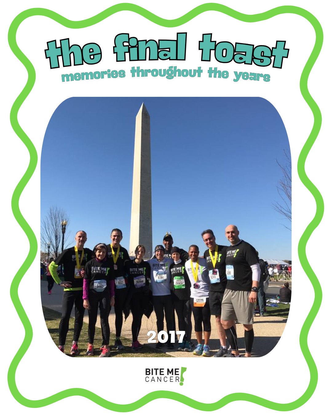 Here's a great group of runners who came together to raise funds for Bite Me Cancer! (Nikki's dad is second from the right!)