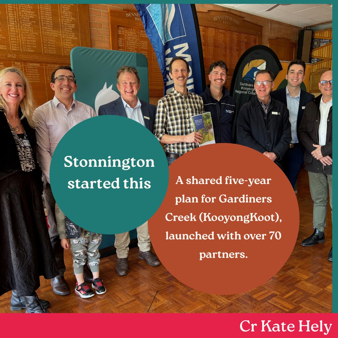 Gardiners Creek runs through five councils, and nearly a million people live in its catchment. Until now, each council worked on its own patch.
Last month that changed. A shared five-year plan launched at Burwood, signed up to by Stonnington, Boroondara, Whitehorse, Monash and Glen Eira, alongside Melbourne Water, Wurundjeri Woi-wurrung Traditional Custodians, universities, Landcare, BirdLife and the KooyongKoot Alliance.
Stonnington started this. Our 2020 Gardiners Creek (KooyongKoot) Masterplan identified that no single organisation could fix a waterway this fragmented, so we went looking for partners.
What the Plan commits to:
👉Restoration priorities mapped across the whole catchment, not council by council
👉 A Wurundjeri-led Cultural Values Study, rated a critical priority
👉 One shared water quality and litter monitoring program across all five councils
👉 Coordinated stormwater management, which matters more with every new hard surface built
Why it matters here. 👉 The 2025 catchment report found water quality is worst in the lower reaches = the Malvern and Kooyong end. KooyongKoot feeds the Yarra. What we miss, everyone downstream inherits.
Good environmental work is rarely one dramatic decision. It is usually six years of turning up.
Strategic Plan: https://www.gckcollab.org/crc-launches-landmark-strategic-plan/