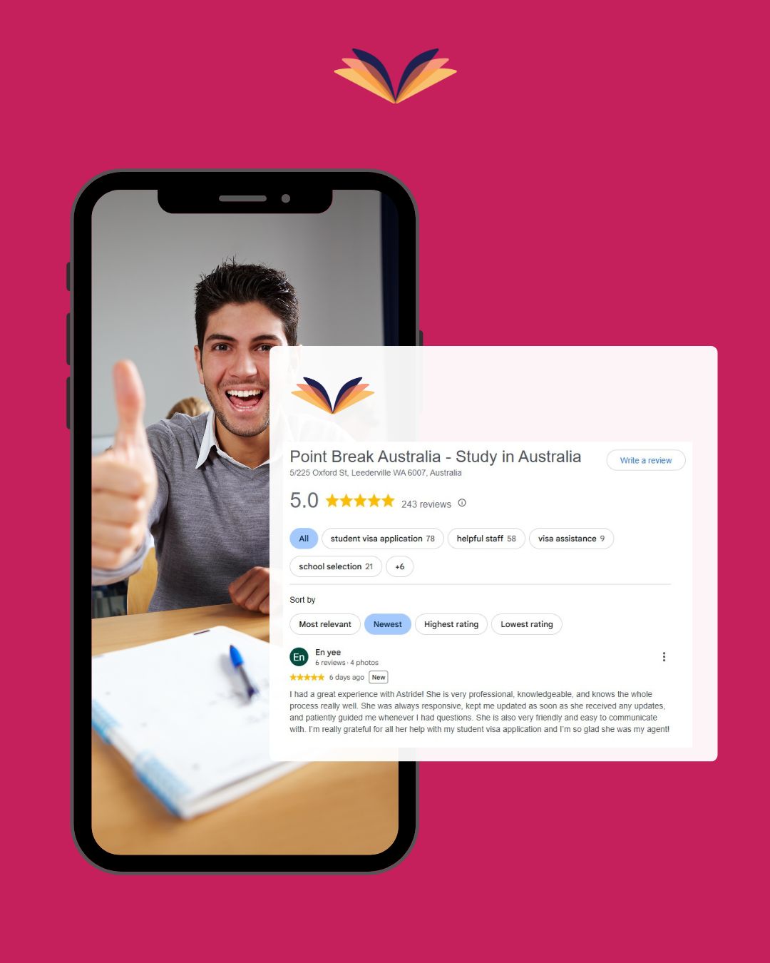 โญ Your experience is our best review!
Nothing makes us happier than seeing our students achieve their goals and knowing weโve been part of their journey in Australia. ๐ฆ๐บโจ
From choosing the right course and school to supporting you throughout your student journey, our team is here to make the process clearer, easier and a little less stressful.
Your reviews mean a lot to our team and help future students feel more confident when starting their own๐ช