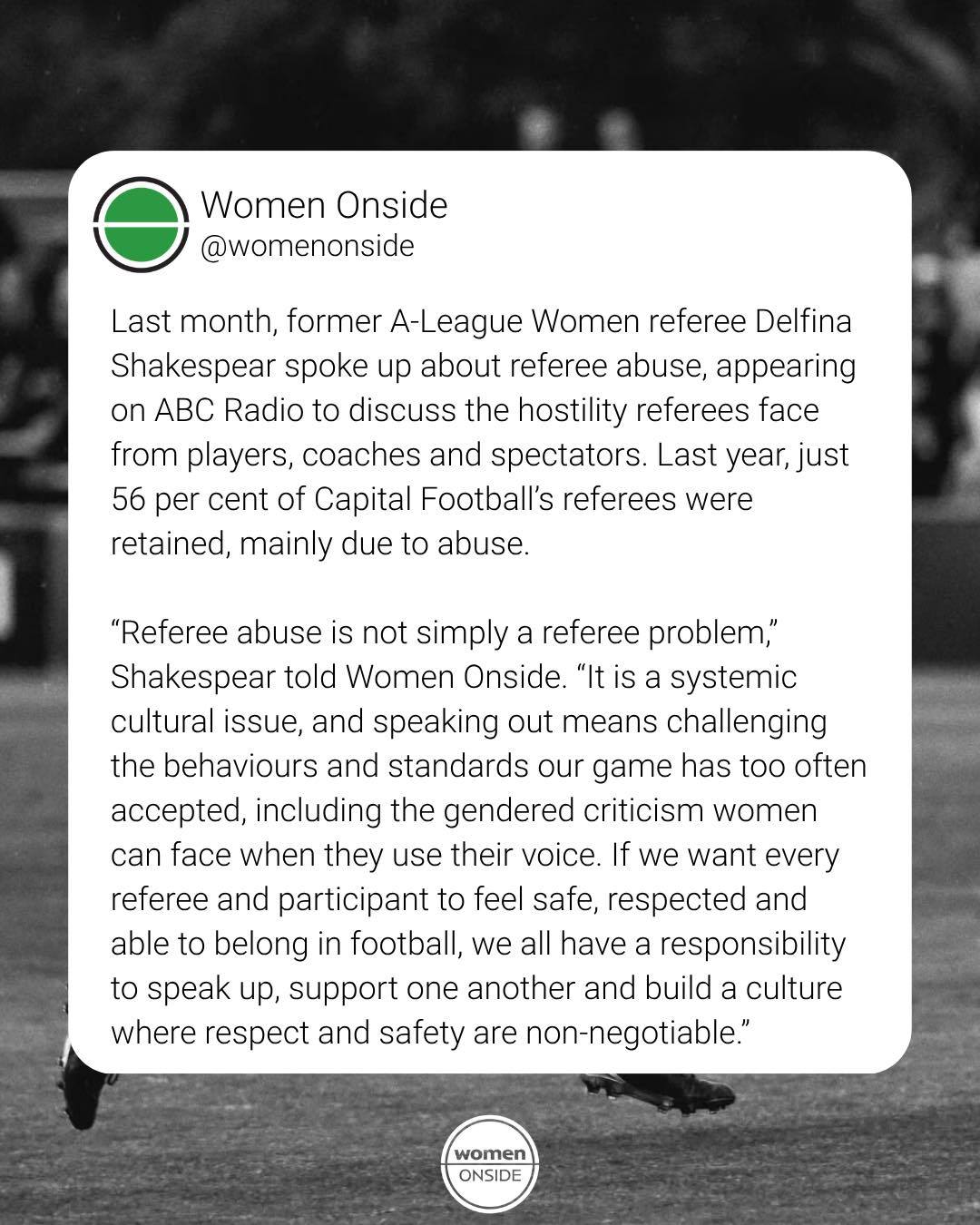 @mrs_delfina_s is calling on more voices to speak up, to call out abuse, support and humanise referees and shift the culture of football away from accepting referee abuse as just part of the game.