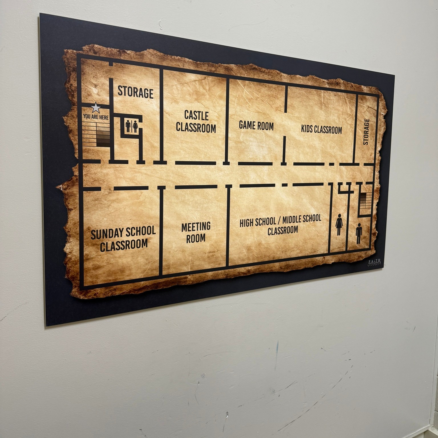 This is a new themed map for a church's NextGen area. Thank you to Faith Assembly of God for the chance to update this sign for you!