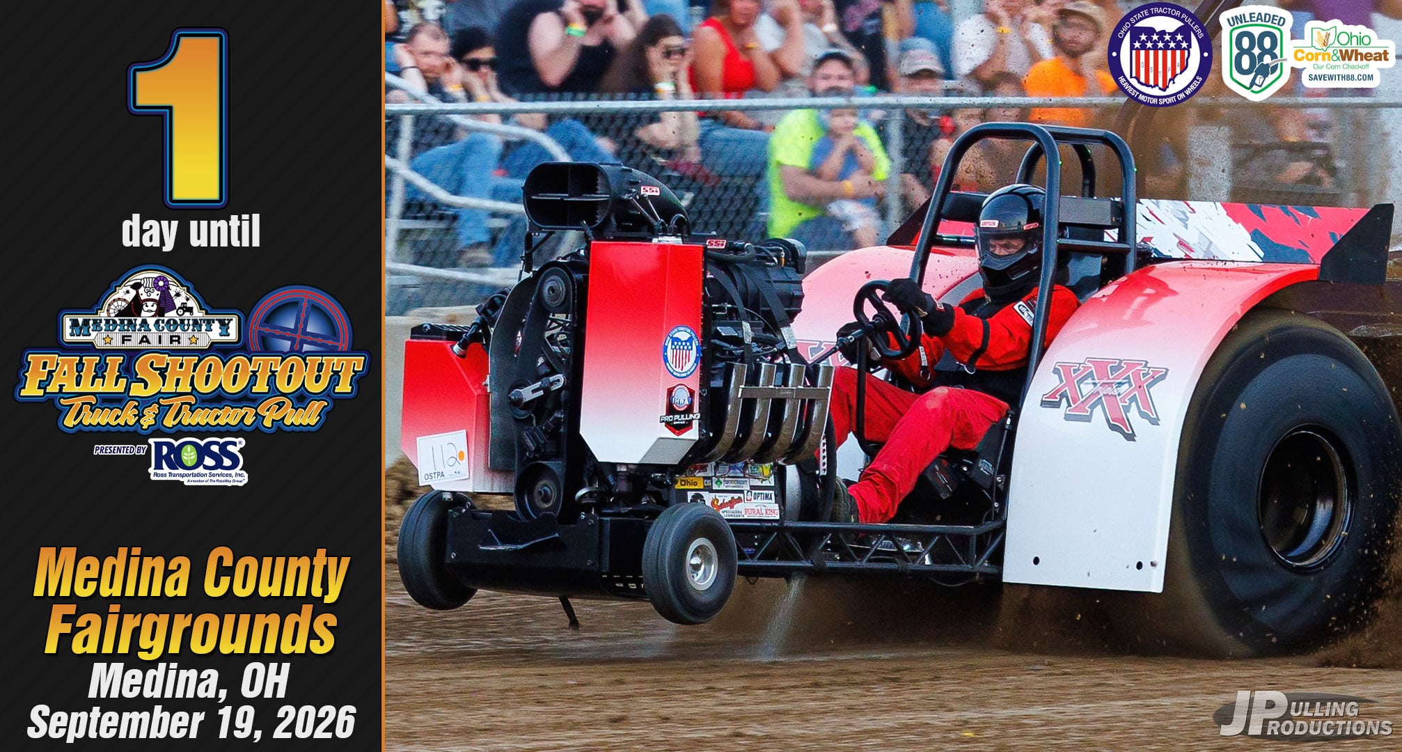 TOMORROW IS PULL DAY.
The OSTPA Fall Shootout is finally here. Tomorrow night, the Medina County Fairgrounds will be filled with roaring engines and plenty of action on the track. Get your tickets today and come see what all the horsepower is about.
There are still a few truck spots left for purchase! Get yours today!
-No Coolers. No Alcohol. No grills. No Exceptions.
-No Refunds. No Exchanges. All Sales Final.