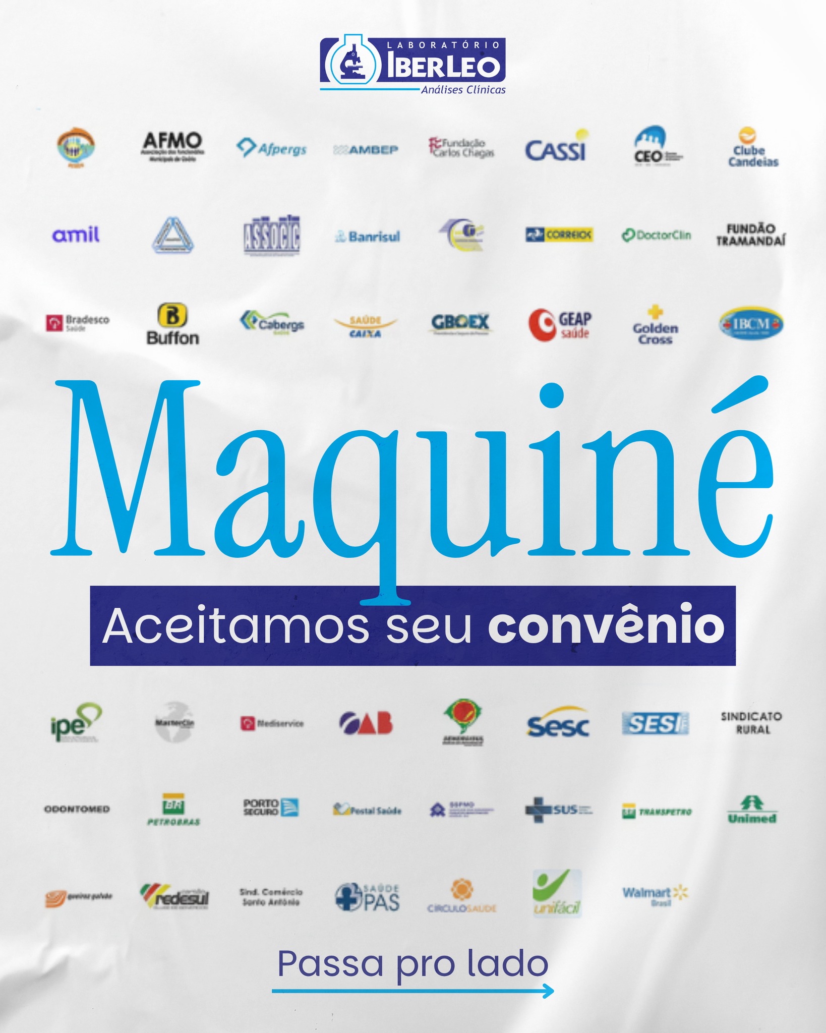 Maquiné, o Iberleo atende diversos convênios! 👇
AMBEP
ASAPEG
ASSOCIC
Associação dos Funcionários Municipais de Osório
Banrisul
Buffon
Caixa
Cabergs
CASSI
Cartão Redesul
Centro Empresarial de Osório
Círculo Saúde
Clube Candeias
Clube Cardoso Marques
Correios
DoctorClin
Fundação Carlos Chagas
Fundão Tramandaí
GEAP
GBOEX
Golden Cross
IBCM
IPE
MasterClin
Mediservice
OAB
Odontomed
Petrobras
Porto Seguro
Postal Saúde
Queiroz Galvão
Saúde PAS
Senergisul
SESC
SESI
Sind. Comércio Santo Antônio
Sindicato Rural
SSPMO
SUS
Transpetro
Unifácil
Unimed
Walmart Brasil
👉 Faça seus exames no Iberleo. É só chegar e fazer a coleta!