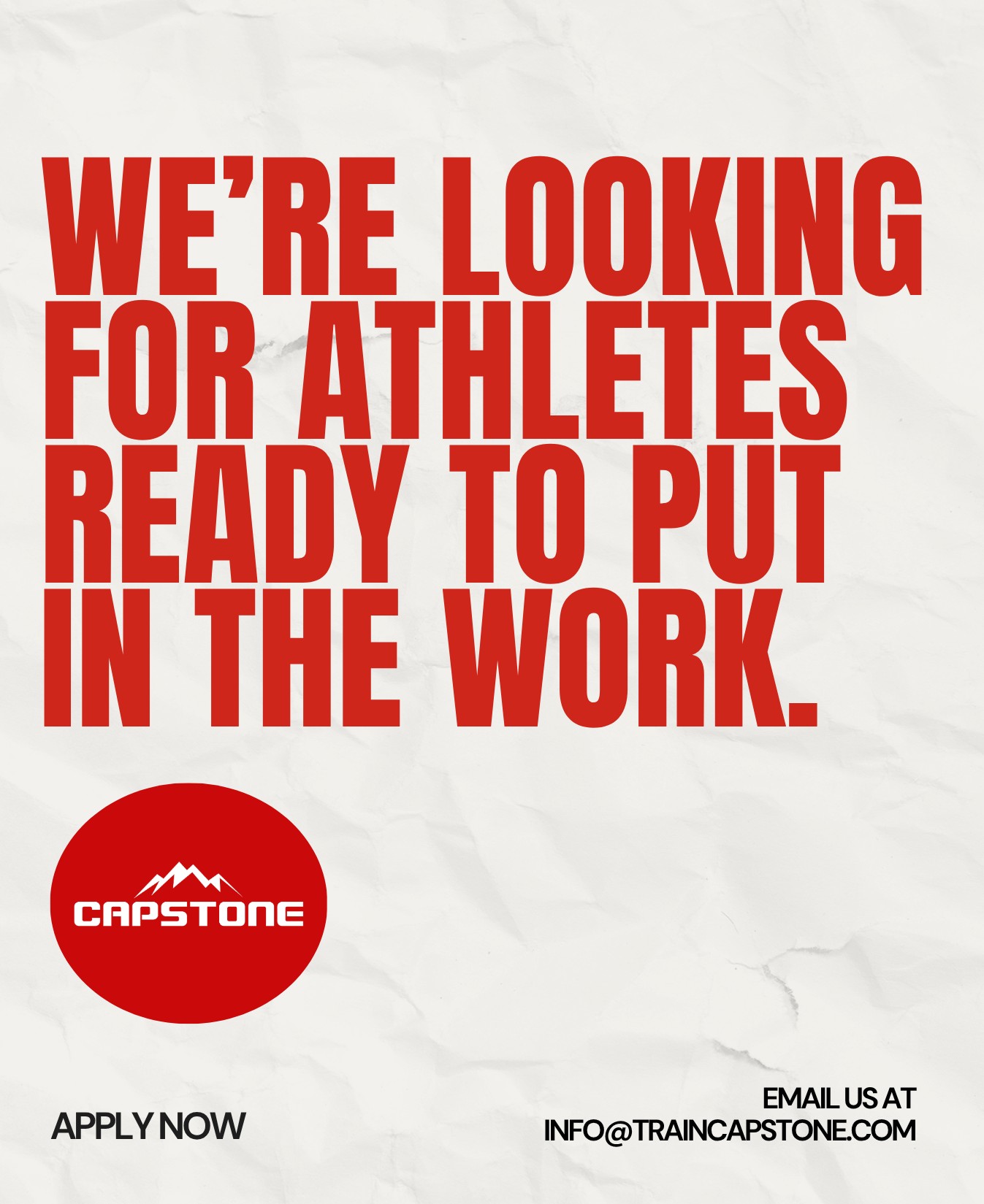 𝐀𝐯𝐞𝐫𝐚𝐠𝐞 𝐢𝐬𝐧’𝐭 𝐰𝐡𝐚𝐭 𝐰𝐞 𝐝𝐨.
We’re looking for athletes who are serious about getting better — faster, stronger, more explosive, and more durable. If you’re ready to train with purpose, be coached hard, and separate yourself from the rest, we want to hear from you.
This is for athletes who are ready to work.
Not talk about it. Work for it.
📩 𝐀𝐩𝐩𝐥𝐲 𝐧𝐨𝐰: 𝐢𝐧𝐟𝐨@𝐭𝐫𝐚𝐢𝐧𝐜𝐚𝐩𝐬𝐭𝐨𝐧𝐞.𝐜𝐨𝐦
#traincapstone #capstoneperformancetraining #athletes #faster #stronger