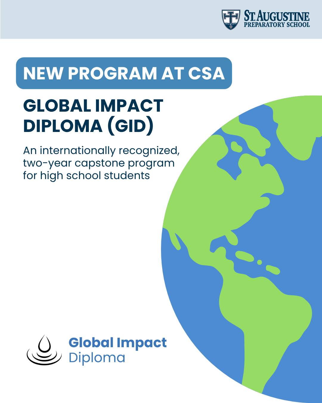 We are thrilled to announce that the Global Impact Diploma (GID) is officially in full swing at CSA! As one of only 34 schools worldwide selected to offer this capstone program, St. Augustine students will start with the first two foundational courses: Entrepreneurship for Impact and The Imperfect Art of Living. The GID empowers our students to turn their passions into impact, as they work together like Dolphins in a pod! #GoDolphins