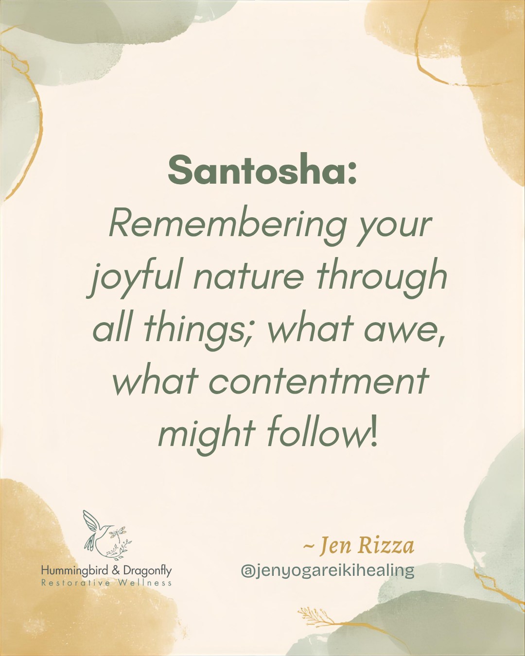 How do you bring yoga off the mat and into daily life?
Sometimes it's the simple things, the pausing to breathe, to notice, to watch the birds, feel the sun on your skin, dance in the rain, feel the comforts of your home around you, feel the warmth of an embrace. Happiness can feel elusive sometimes, but the choice to find contentment is always available if you stop to take a look, accept the present moment, and remember your joyful nature.
Santosha is one of the Niyamas, the second limb of Patanjali's Eight Limbs of Yoga, from the yoga sutras. Yoga lives off the mat - in each breath, in each movement, in each thought.
Wishing you a joyful week ahead, with moments to relish in simple contentment ~ Jen Rizza, Founder of Newtown Wellness Collective
#JoyfulMoments #beingpresent #joyfulness #yogalife #MindfulLiving #peacefulcontentment #santosha #purposefulpause #SavorTheMoments