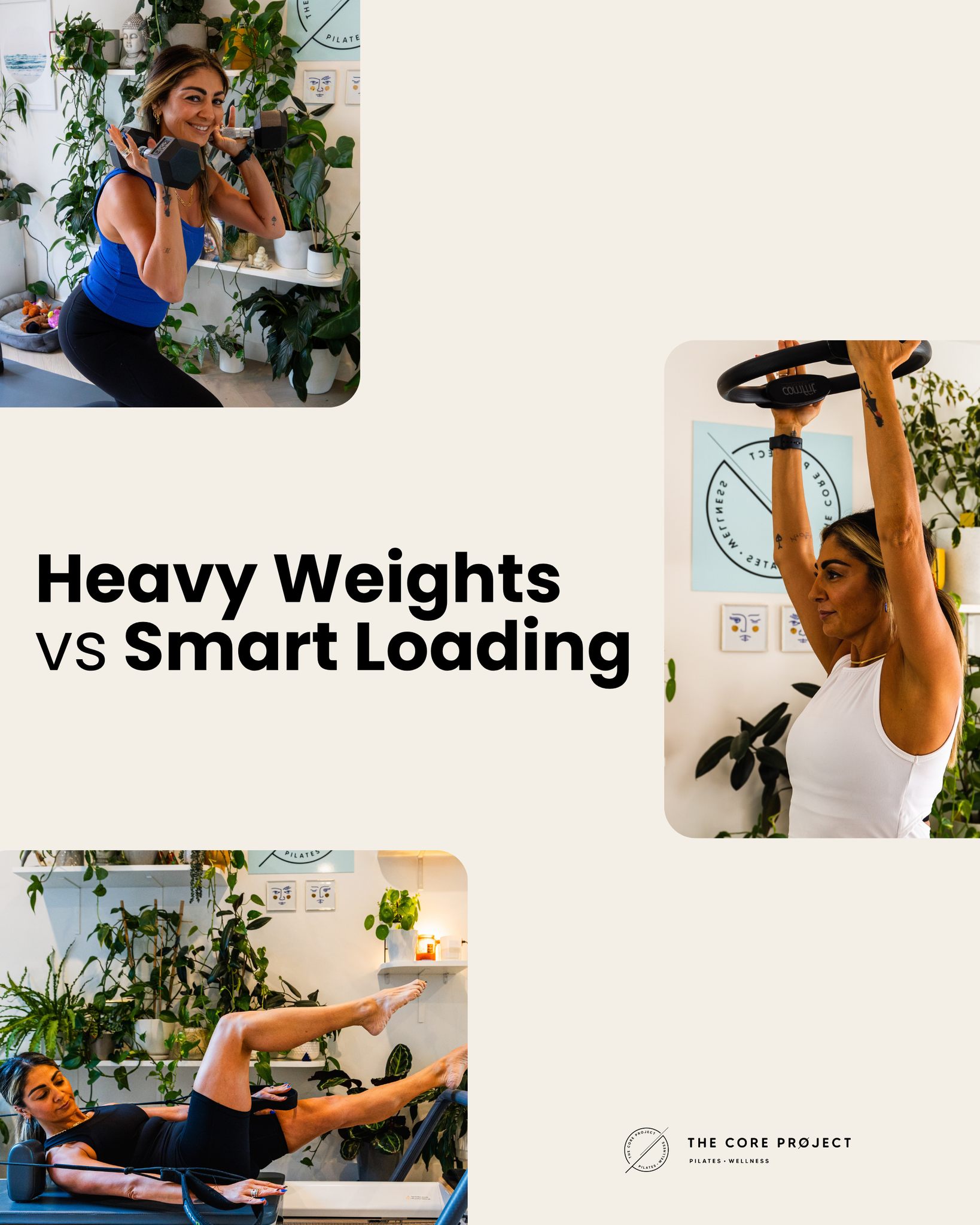 We apply strength principles to Pilates, reformer work and resistance training, and play with tempo, control, repetition and progressive overload to help your body get stronger in a way that feels intentional and sustainable.
Sometimes that means dumbbells. Sometimes that means heavy springs. Sometimes that means slowing the movement down, increasing time under tension, adjusting the range, or working towards fatigue with more control.
It is not about making every session heavier for the sake of it. It is about choosing the right level of challenge for your body, your goals and where you are in your movement journey.
Because strength is not one-size-fits-all. It is built through consistency, progression and smart training.