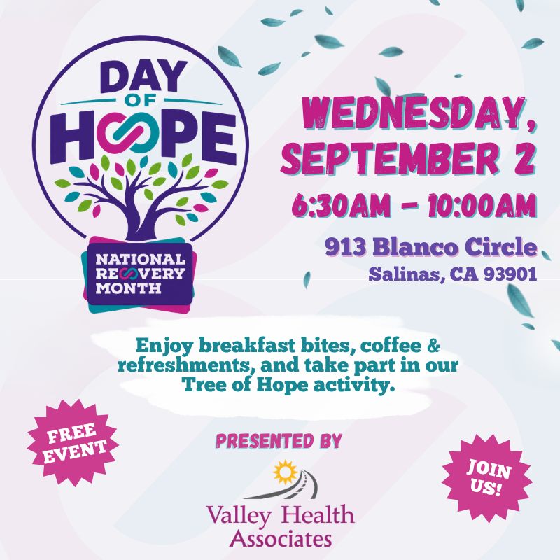 Celebrate recovery and community at the Day of Hope event! β¨
Join us as we recognize National Recovery Month with a morning dedicated to hope, connection, and support. Stop by for delicious breakfast bites, fresh coffee, and refreshments, and leave your mark on our Tree of Hope activity! π³
This Wednesday, September 2, starting at 6:30 AM, we can't wait to see you there!π
#ValleyHealthAssociates #VHA #NonProfit #DayofHope #NationalRecoveryMonth