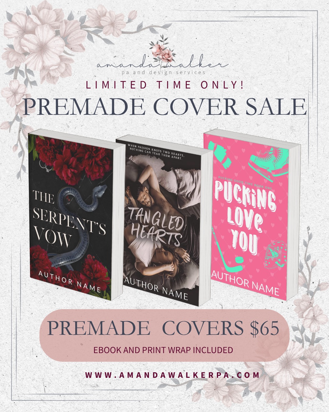 ๐ PREMADE COVER FLASH SALE ๐
I have way too many beautiful covers sitting in my files waiting for the right stories, so for a limited time, Iโm opening up some special pricing!
๐ธ Premade Covers โ $65
๐ธ Ebook + full print wrap included
๐ธ Title, author name, tagline & basic font/color changes included
๐ธ Each design is exclusive and once itโs claimed, itโs gone!
๐ธ No expiration on when you must use them
Dark romance. Mafia. Contemporary. Sports romance. Romantic suspense. Sweet, spicy, angsty and everything in between.
Already have a future book in mind? You can claim your cover now and hold onto it until you're ready for formatting.
๐ Browse available covers at www.AmandaWalkerPA.com
๐ DM me with the cover/design you'd like to claim.
Limited time only. Once theyโre gone, theyโre gone.
#PremadeBookCovers #BookCoverDesign #RomanceAuthor #IndieAuthor #RomanceBookCover #AuthorServices #IndiePublishing #SelfPublishedAuthor #BookCoverDesigner