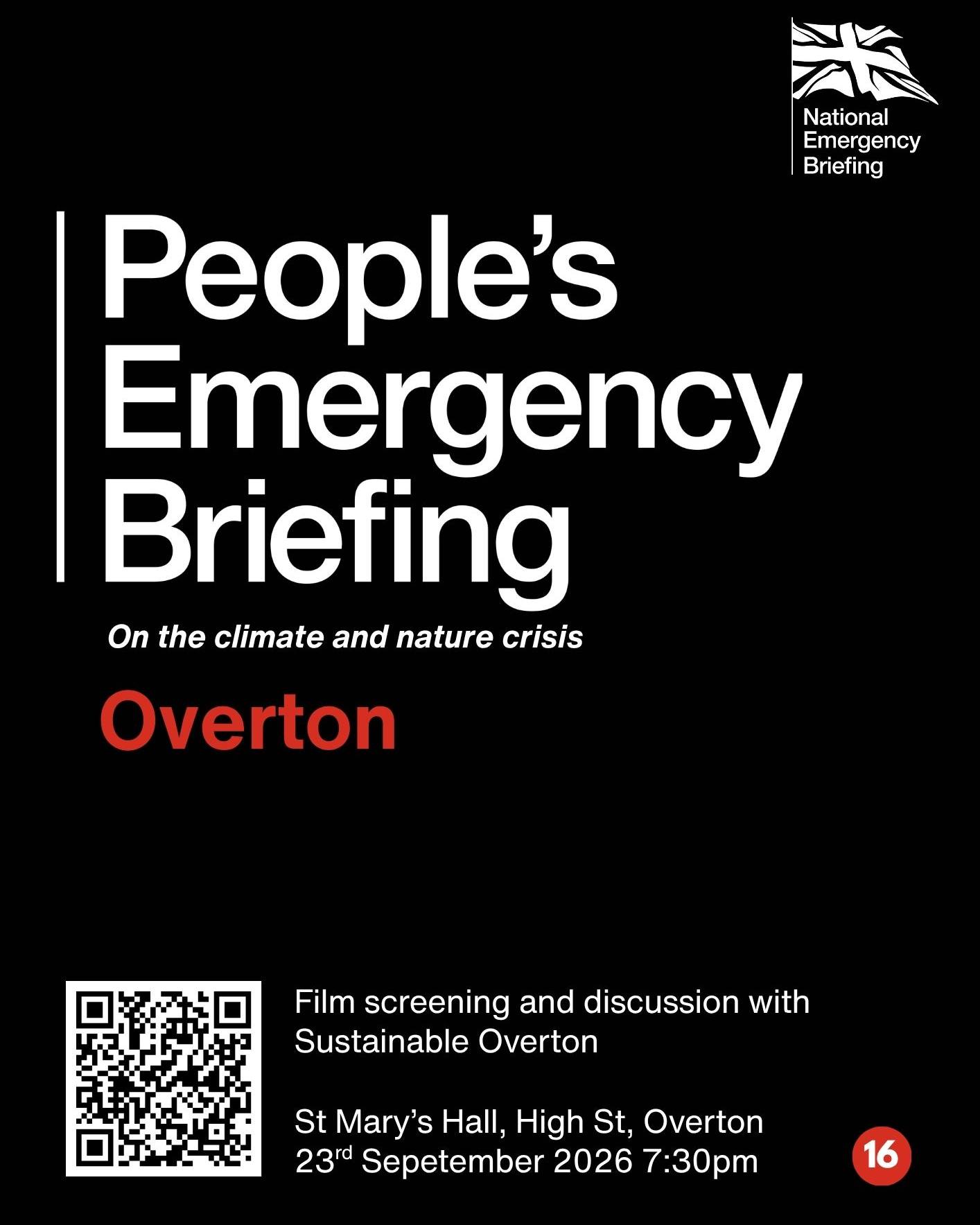 Are you interested to learn about what’s happening with climate and nature, and what it means for everyday life in the UK?
Join us for a screening of the People’s Emergency Briefing - an eye-opening film bringing together nine leading UK scientists and experts with the latest evidence and why it matters for things like:
🌧️ Extreme weather
🍞 Food security
🏥 Health
💷 Cost of living
The film is based on the National Emergency Briefing in Westminster (featured by ITV, Channel 4 and The Times) with appearances from Chris Packham, Deborah Meaden, and a range of voices from across the UK.
After the film there will be a short open discussion about what it means for our community and what we can do locally.
📍 St Mary's Hall
📅 23rd September
🕖 7:30pm
Seats are free but limited so please book in advance.
👉 link in comments
#PEBuk #overtonvillage #localsustainability #thinkglobalactlocal
Bring a friend, neighbour or family member: everyone is welcome.
Note: the film is only being shown at in-person screenings and is not available online.