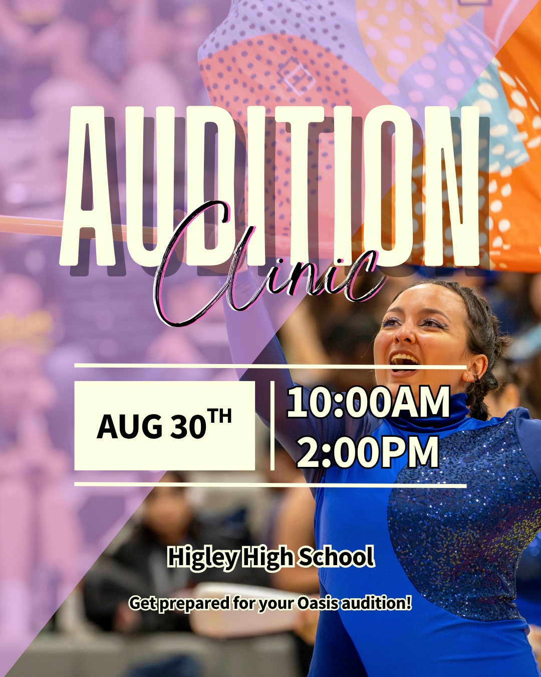 Join us this Sunday for our last pre-audition clinic at Higley High School from 10am-2pm. Meet the staff, learn our technique, and get one step closer to the 2027 season!
Link in our bio!
#wgi #wgaz #winterguard #oasis #colorguard
