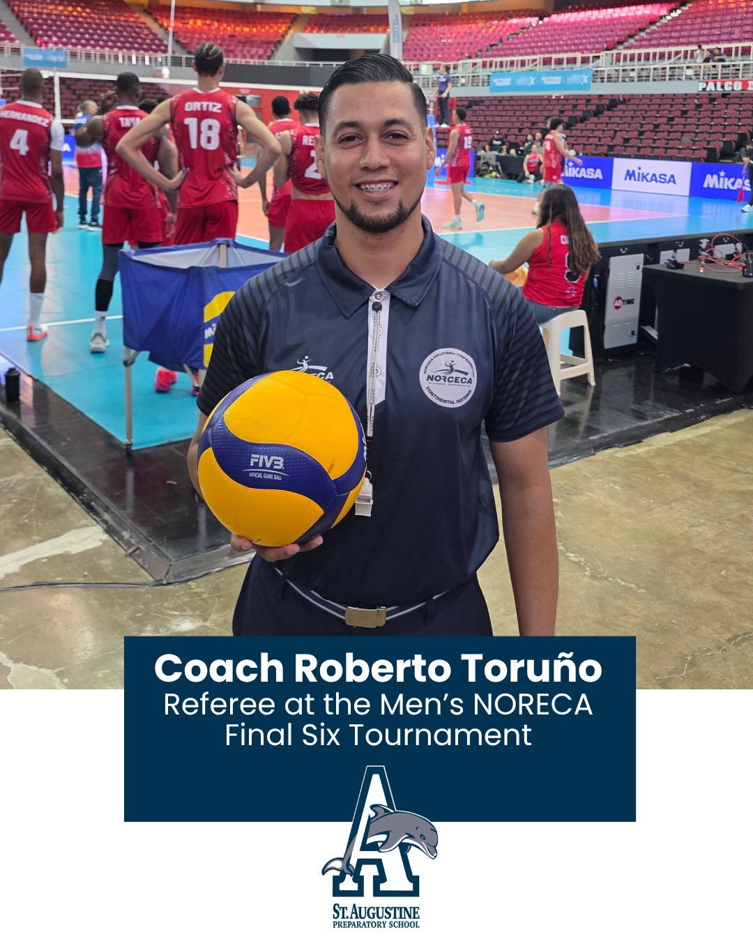 We wish our Coach Roberto Toruño the best of luck this week as referee during the Men's NORCECA Final Six Tournament in Ponce, Puerto Rico! This professional volleyball tournament will showcase the best 6 national teams in the North American, Central American, and Caribbean confederation (NORECA). #GoDolphins!