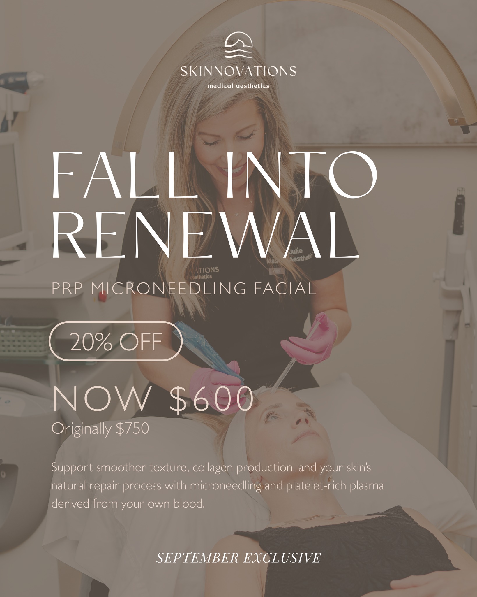 September Exclusives start tomorrow at Skinnovations.🤍
This month, save 20% with introductory pricing on two treatments that use your own platelets to support natural rejuvenation:
•PRP Microneedling Facial -now $600, originally $750
•PRF BioFiller Under-Eye Injections - now $760, originally $950
Plus, prepare your skin for laser season with 10% off Advanced Brightening Pads and all retinols or 15% off for VIPs.
Schedule a consultation to determine which treatment or skincare plan is right for you.
715.506.2222
#Skinnovations #MedicalAesthetics #NursePractitioner #Wausau #Minocqua