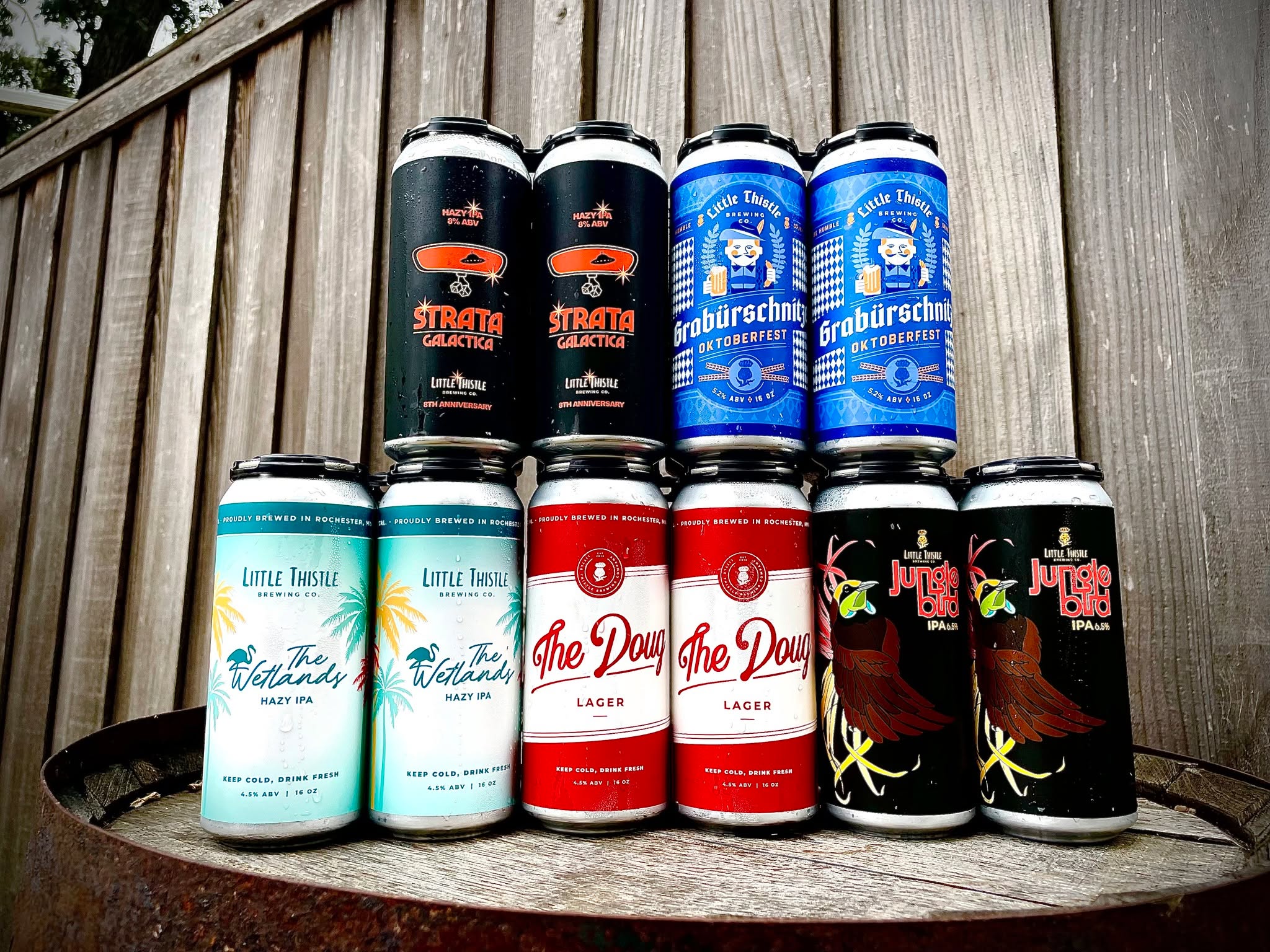 Look what just walked in the door to kick your Tuesday up a few notches! VERY limited drop of goodies from Little Thistle: The 8th Anniversary StrataGalactica Hazy DIPA, their superb Graburschnitzel Oktoberfest, a new brew of Jungle Bird West Coast IPA, and a small re-up of The Doug Lager and The Wetlands Session Hazy! We only received 2 cases of each of these brews, and they will certainly disappear lightning quick! If you're interested in any of them get here ASAP! Honestly, probably tonight...
#littlethistlebeer #stpaulmn #macgroveland