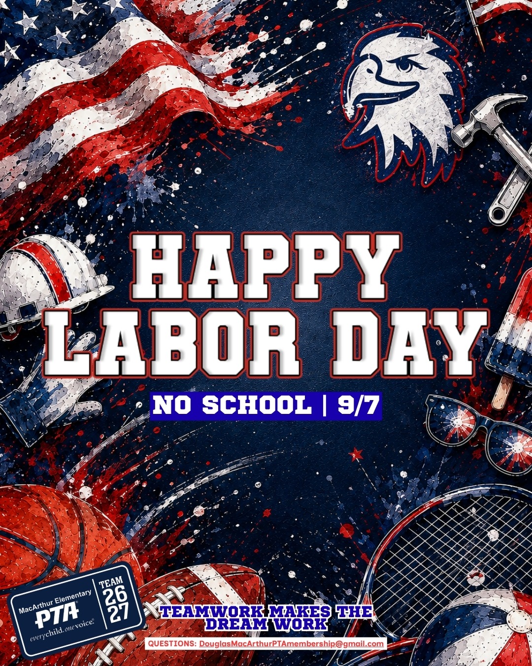 ๐บ๐ธ Happy Labor Day!
Today we celebrate the hard work, dedication, and contributions of workers who help build and strengthen our communities every day.
A friendly reminder that school will be closed Monday, September 7 in observance of Labor Day. We hope our MacArthur families enjoy a safe, relaxing, and well-deserved long weekend together!
โNothing ever comes to one that is worth having except as a result of hard work.โ โ Booker T. Washington