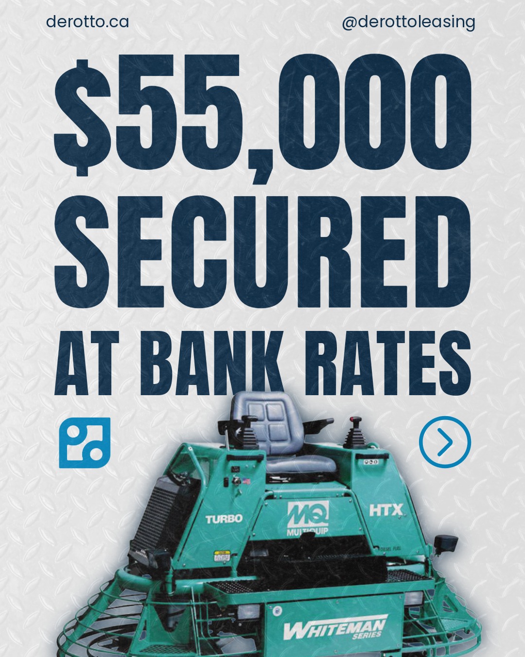 Vendor financing may seem like the easiest option, but it is not always the most competitive.
DEROTTO recently helped an existing client secure $55,000 in financing for a 2026 Multiquip Ride-On at bank rates. By comparing options through our network of banks and credit unions, we secured a lower rate and a better financing structure than the vendor was offering.
It costs nothing to see what DEROTTO can do. If we can save your business money, what do you have to lose?
#equipmentfinancing #businessfinancing #constructionequipment #canadianbusiness #derotto