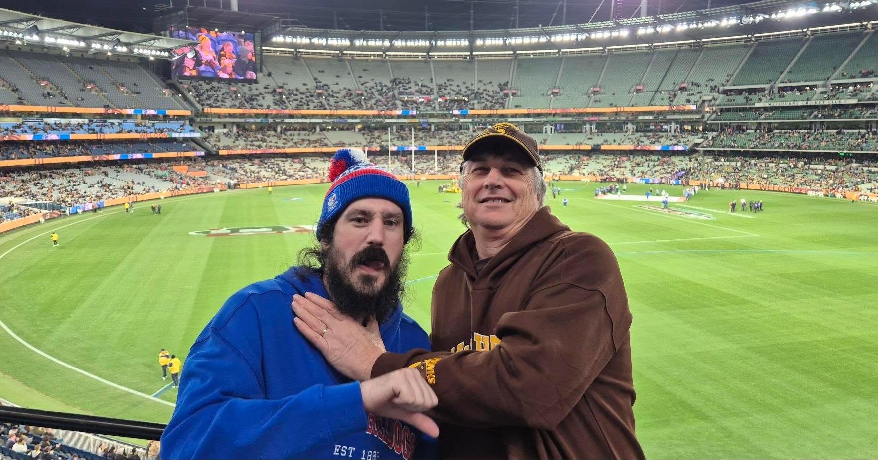 📣 Who's been following the AFL this season?
It has always been a goal for Pat (pictured), to watch an AFL game at the MCG, and as a die-hard Western Bulldogs supporter, making it happen was something special.
Pat worked hard to turn that dream into reality and was lucky enough to have the support of Colin, an avid Hawthorn supporter.
Of course, Pat hasn’t let Colin forget that the Bulldogs took the win — by one goal! A memorable day at the MCG, made even better by a Bulldogs victory.
@westernbulldogs #AFL #Footy #AussieRules