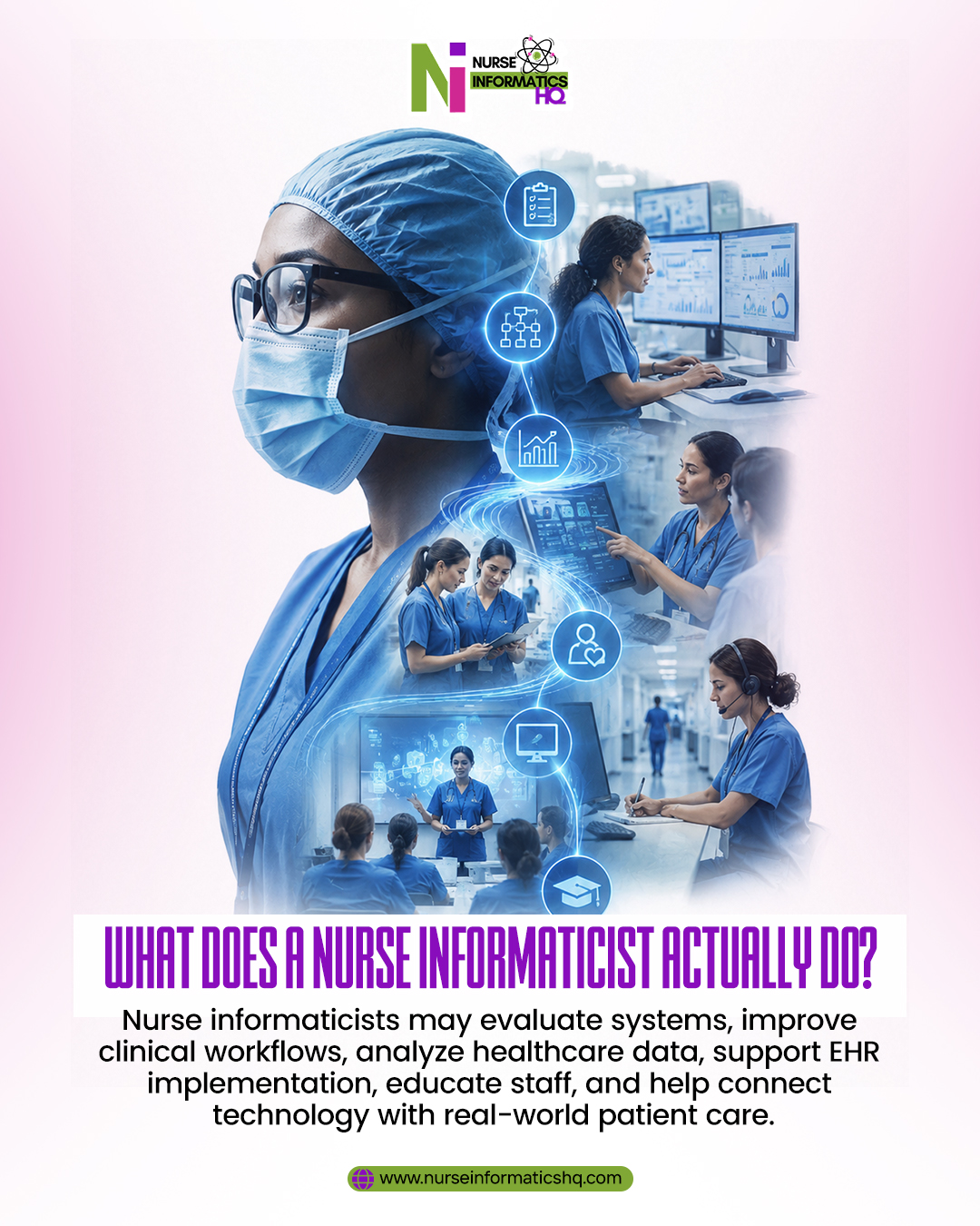 What Does a Nurse Informaticist Actually Do?
Nurse informatics is where clinical expertise meets technology, data, and better healthcare processes.
Nurse informaticists can play an important role in helping healthcare organizations use technology more effectively by:
• Evaluating and improving healthcare information systems
• Optimizing clinical workflows
• Analyzing healthcare data to support informed decisions
• Supporting EHR implementation and improvements
• Educating healthcare staff on technology and systems
• Connecting digital solutions with real-world patient care
It’s a career path that allows nurses to use their clinical knowledge in new ways while contributing to better workflows, smarter technology use, and improved patient care.
Your nursing experience can be part of the future of healthcare.
Learn more about nurse informatics at www.nurseinformaticshq.com
#NurseInformatics #NursingInformatics #HealthcareTechnology #EHR #HealthcareData #NursingCareer #ClinicalInformatics