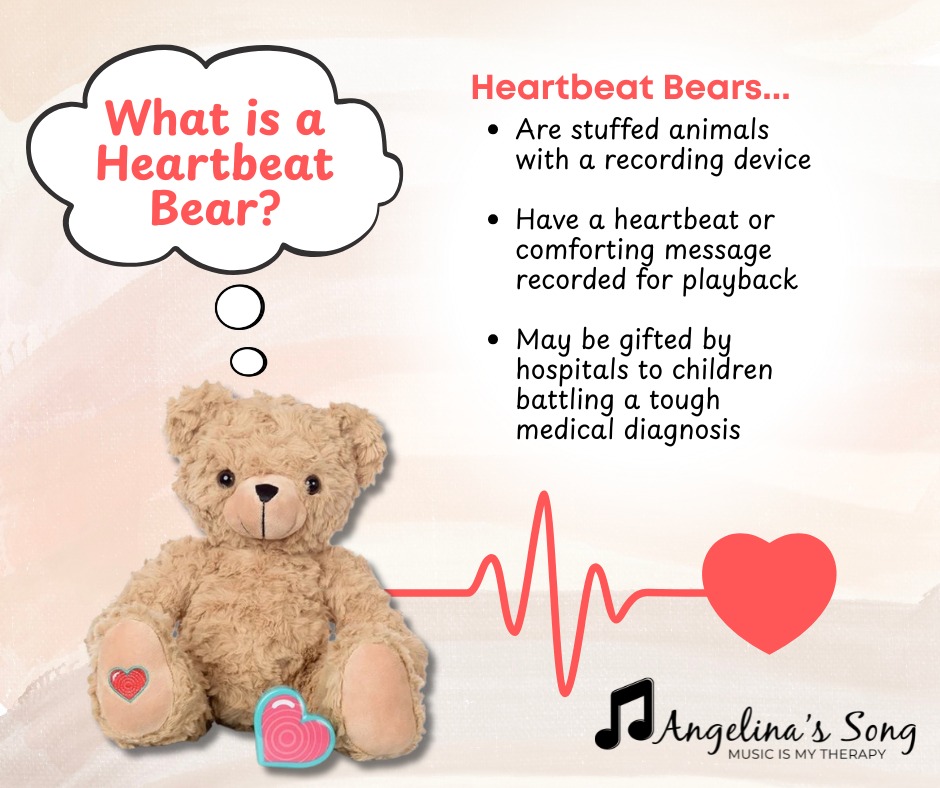 Heartbeat Bears are more than a comforting plushie! 🧸💓
These stuffed toys record and play back a loved one’s heartbeat or a parent's voice, offering comfort and a familiar presence to children facing difficult diagnoses.
Heartbeat Bears come in many different stuffed animal forms, not just bears, and can also serve as a pregnancy or memorial keepsake.
#HeartbeatAnimal #MusicTherapy #AngelinasSong #PediatricCare #HeartbeatBear