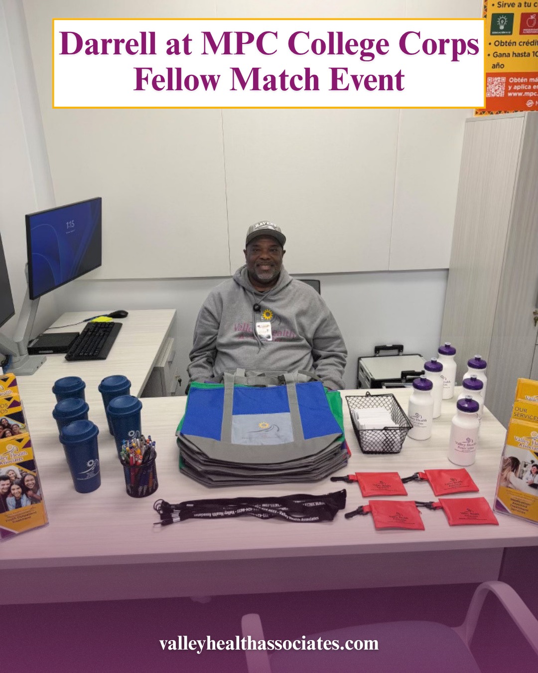 Darrell Smith, Peer Support Supervisor, took part in the MPC College Corps Fellow Match Event to spread the word about VHA!
To learn more about our services, visit valleyhealthassociates.com
#ValleyHealthAssociates #VHA #MPC #MontereyCounty #NonProfit
