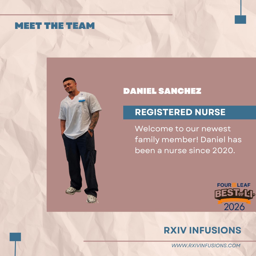 💧 MEET THE TEAM | WELCOME DANIEL! 💧
We’re excited to welcome Daniel Sanchez, BSN, RN to the RxIV Infusions team! 🎉
Daniel brings a strong commitment to compassionate, patient-centered care and currently works as a Registered Nurse caring for adult patients in an inpatient rehabilitation setting. His clinical experience includes patient assessment, medication administration, patient education, care coordination, and collaboration with interdisciplinary healthcare teams.
🌟 Fun fact: Daniel is a 2025 DAISY Award recipient, recognized for his exceptional compassion, patient advocacy, and positive impact on patients and their families. He also serves on the Night Falls Task Force Council, where he works with nursing leadership to improve patient safety and fall prevention.
Daniel recently earned his Bachelor of Science in Nursing from Chamberlain University and is also proficient in Spanish.
His dedication to safe, personalized care makes him a great addition to the RxIV family.
💙 Please join us in welcoming Daniel to RxIV Infusions!
We’re excited for our clients to meet him and for Daniel to help us continue delivering convenient, professional concierge IV hydration and wellness services.
📲 Call or Text: 516-545-0809
📧 rxivinfusions@gmail.com
#MeetTheTeam #RxIVInfusions #WelcomeToTheTeam #RegisteredNurse #NurseLife #DAISYAward #IVHydration #ConciergeIV #LongIsland #Wellness #NursesOfInstagram