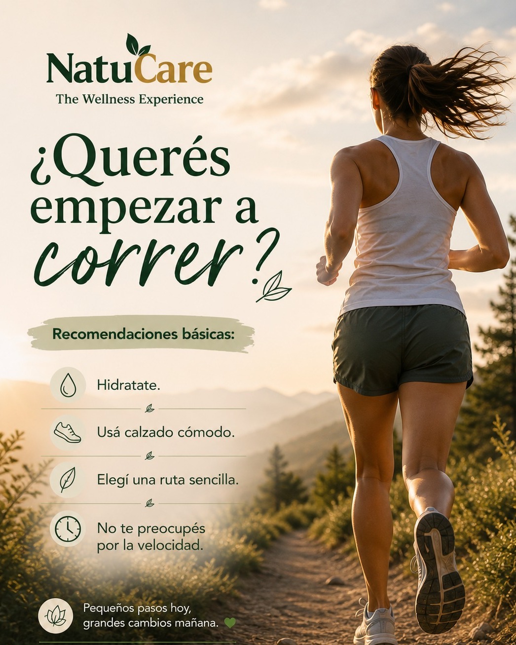 🌿 Empezar también es avanzar.
No necesitás correr más rápido, más lejos ni compararte con nadie.
A veces, el primer paso es simplemente ponerte los zapatos y salir. 👟
Empezá poco a poco, escuchá tu cuerpo y disfrutá del proceso. El bienestar no se construye en un día, sino con esos pequeños hábitos que elegimos repetir. 💚
¿Te animás a empezar?
NatuCare — The Wellness Experience
Lo natural no tiene que ser complicado.
#NatuCare #NatuCareWellness #TheWellnessExperience #Bienestar #Running #VidaActiva #HábitosSaludables #Movimiento #BienestarIntegral
