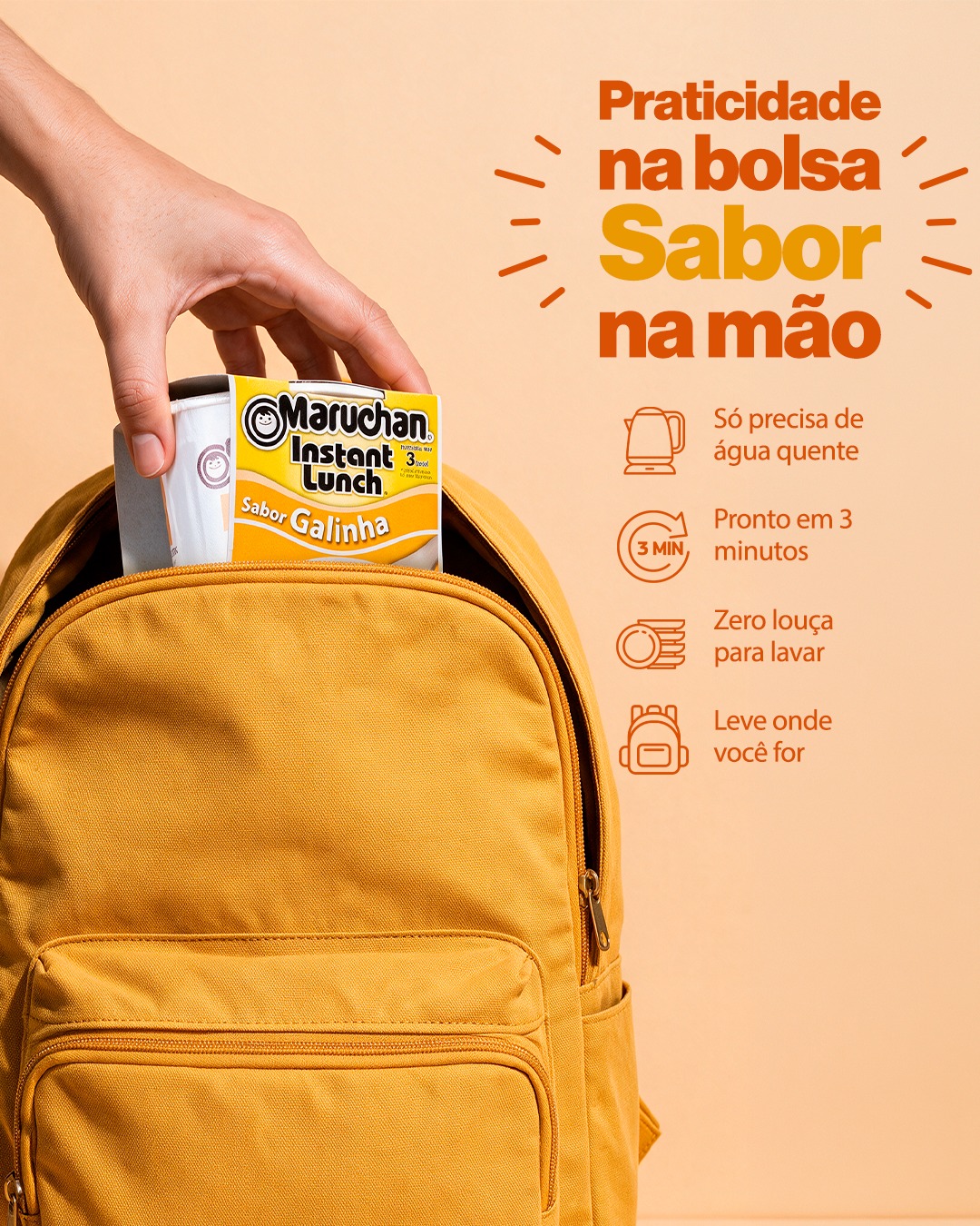 O Maruchan Instant Lunch foi feito para acompanhar o seu ritmo: cabe na mochila, na bolsa do trabalho ou no mochilão da faculdade sem ocupar espaço.
🫖 Só precisa de água quente
⏱️ Fica pronto em 3 minutos
🍽️ Zero louça para lavar
🎒 Prático para levar onde você for
Onde quer que você esteja, o seu momento quentinho e saboroso tá garantido! 🤤💛
Qual sabor do Instant Lunch é o item fixo da sua mochila? Conta pra gente nos comentários! 👇
#MaruchanBrasil #InstantLunch #PraticidadeNaMochila #RotinaSemComplicação #SaborNaMão #MaruchanGalinha #ComfortFood #LamenLovers