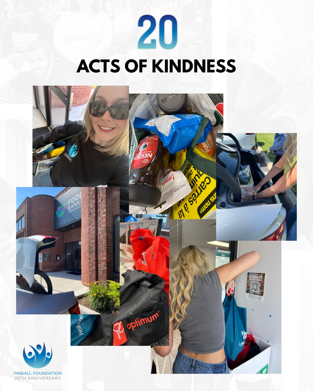To close out our #20ActsofKindness, our team came together for an office food drive, filling up a car with donations for the local food bank in Mississauga.
As we celebrate 20 years of the Pinball Foundation, we wanted to commemorate the milestone in a way that brought our team together and gave back to the communities around us.
20 years. 20 acts. And plenty more kindness to come. 💙