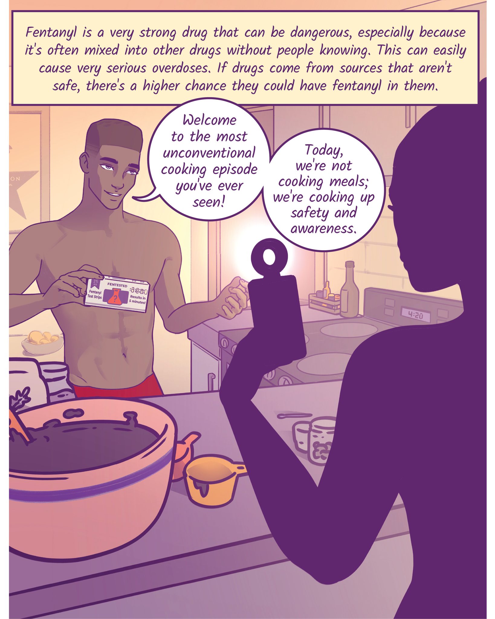 Come take Terrence's cooking class about staying safe while you get baked!
It's scary out there with fentanyl and other dangerous substances being mixed into drugs these days. But you can find out if what you have is contaminated with drug testing strips.
Resources:
• How to use test strips, from @nys_oasas: https://bit.ly/4wTth1Y
• Get free test strips, from @matters_network: https://bit.ly/4y1GdUf
#TestedComic #Comic #HarmReduction #Cooking