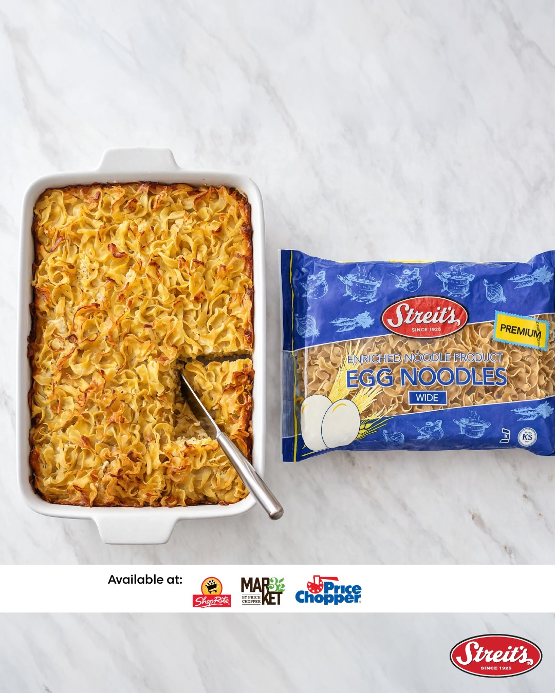 Looking for a new crowd-pleasing dish for your Rosh Hashanah menu?
Try a classic Sweet Kugel using Streit’s Broad Egg Noodles!
Perfectly tender, golden, and packed with that familiar homemade comfort.
🌟Pro tip: Add a touch of cinnamon and chopped apples on top for some extra New Year sweetness. 🍏
Available at Shoprite, Market 32, Price Chopper, and many other retailers!