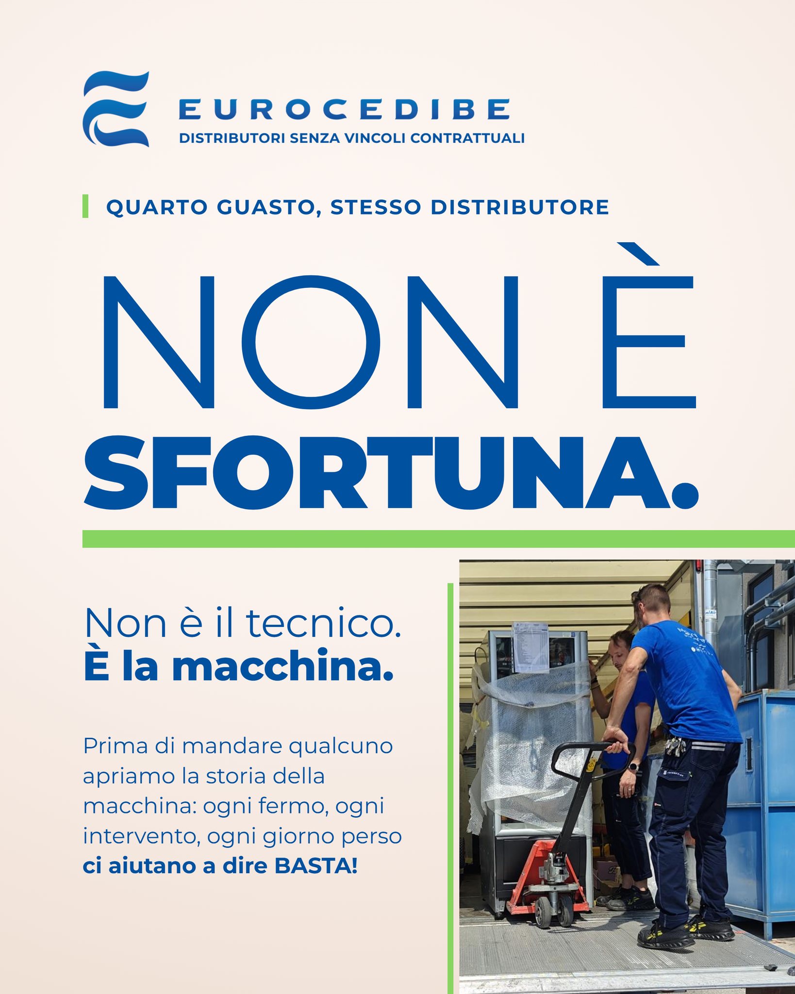 Un guasto può capitare.
Ma se la stessa macchina si rompe ogni settimana, la pazienza prima o poi finisce.
La vera domanda è: perché devi essere tu a chiedere di sostituirla?
Leggi il blog:https://www.eurocedibe.it/post/quanti-guasti-servono-prima-di-dire-basta
Eurocedibe – distributori automatici senza vincoli contrattuali
#Eurocedibe #DistributoriAutomatici #Vending #AssistenzaTecnica #PausaCaffè