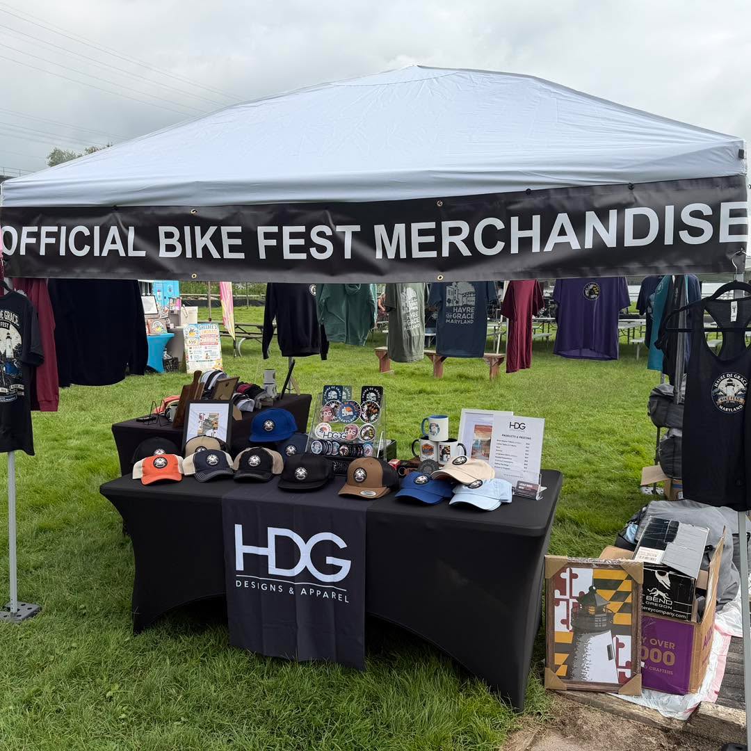 We are set up and ready! We have Limited Availability of all Bike Fest merch, but we are planning another order (which can be shipped) for any sizes that run out if you place your order during the event.
Event is today and tomorrow. See you soon!
#hdg #havredegrace