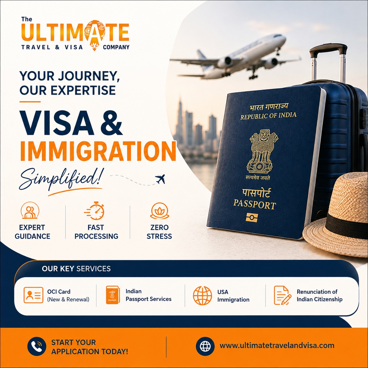 Make your visa and immigration journey easier with professional guidance from The Ultimate Travel & Visa Company.
From OCI Card and Indian Passport services to U.S. Immigration and Renunciation of Indian Citizenship, our team is here to help simplify the process and support you at every step.
✅ Expert Guidance
⏱️ Fast Processing Support
🌎 Multiple Immigration & Consular Services
Ready to take the next step? Start your application today.
🌐 www.ultimatetravelandvisa.com
#UltimateTravelAndVisa #VisaServices #ImmigrationServices #OCICard #OCIServices #IndianPassport #PassportServices #USAImmigration #CitizenshipRenunciation #VisaAssistance #ImmigrationSupport #ConsularServices #TravelDocuments #IndianDiaspora #GlobalTravel