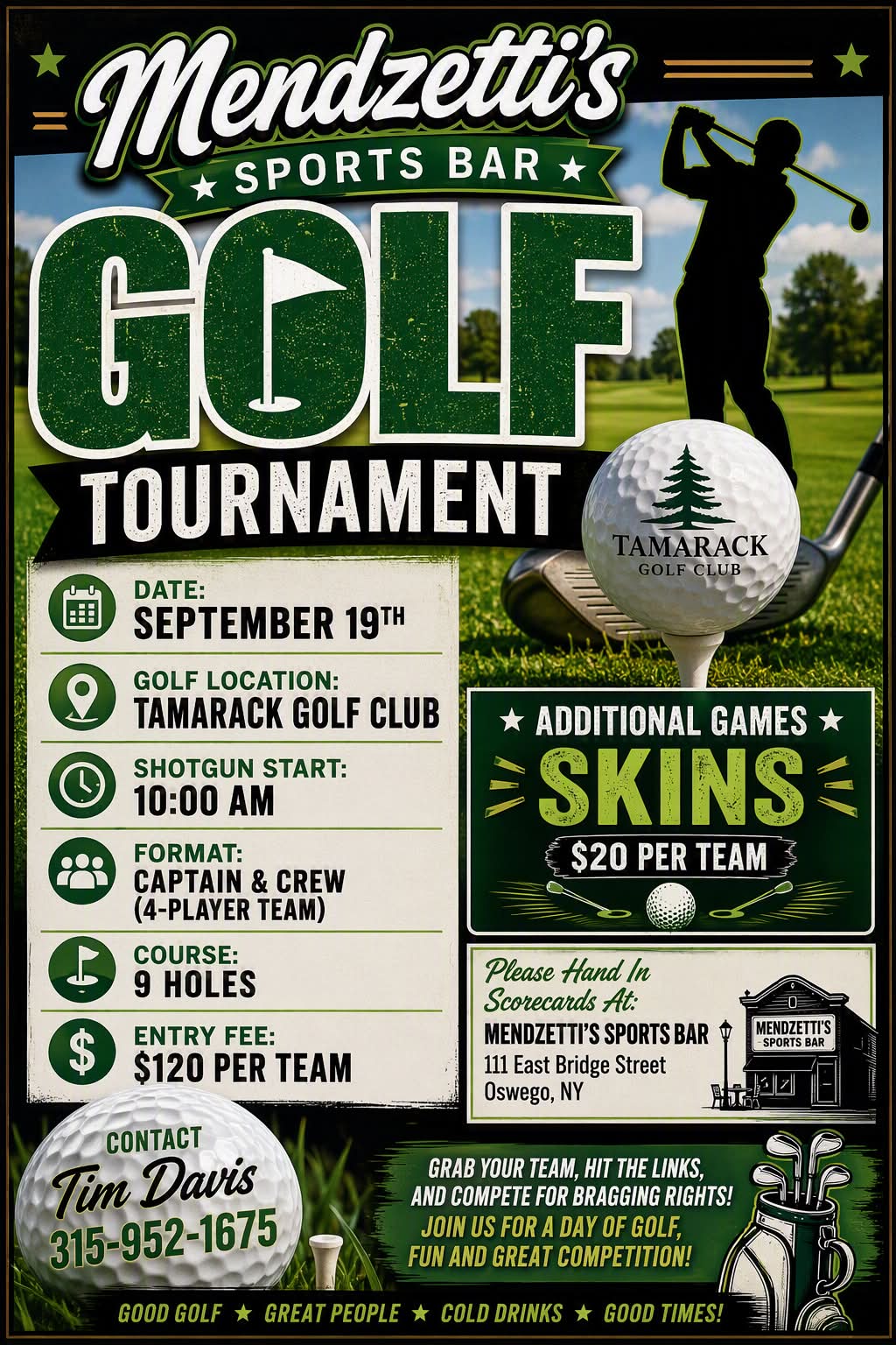 We are hosting our first golf tournament! Mendzetti’s Sports Bar