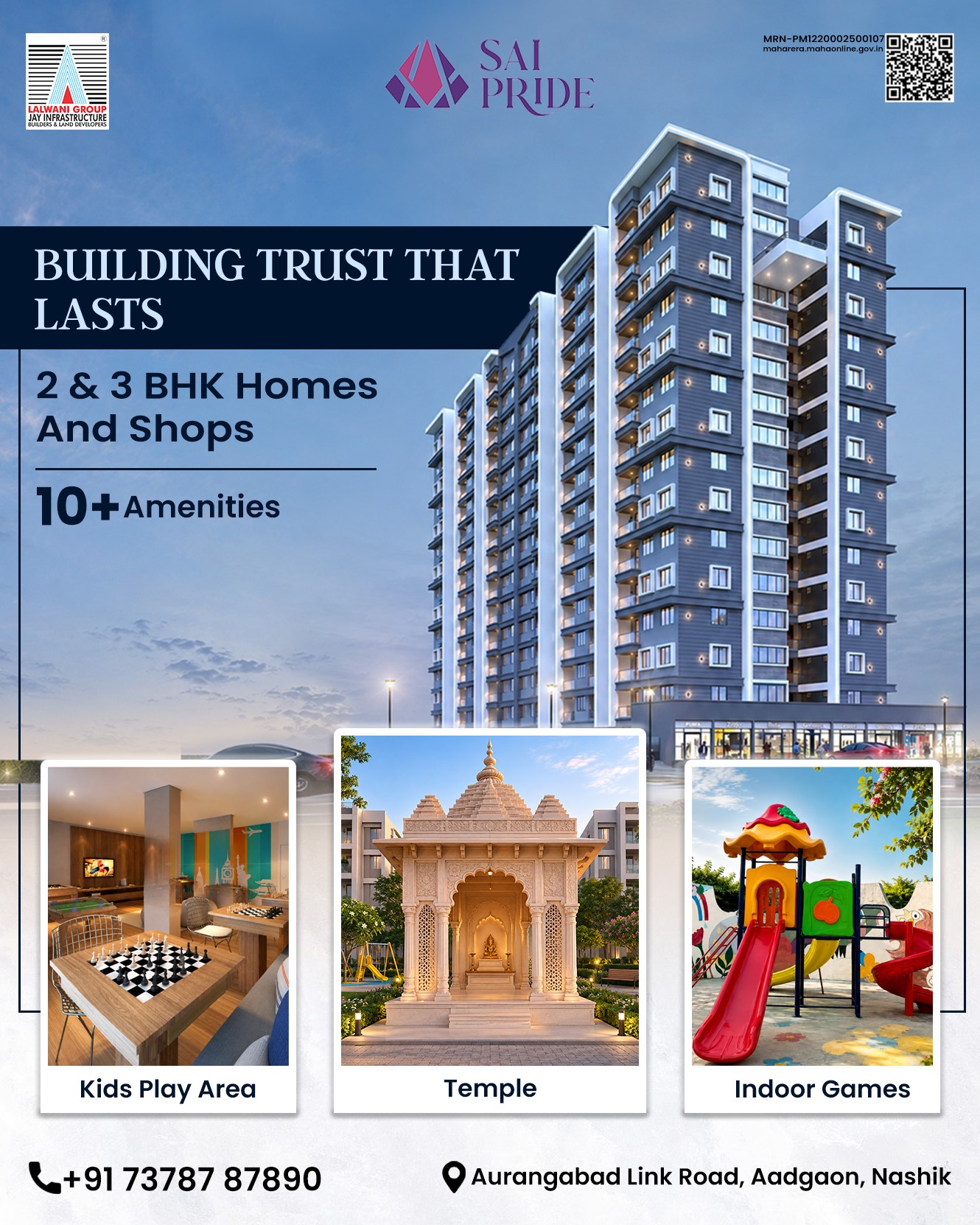 A Home That Builds Trust. A Lifestyle That Feels Like Pride.🏡✨
Discover Sai Pride thoughtfully designed 2 & 3 BHK homes and shops with 10+ modern amenities, bringing comfort, convenience, and community together. 🌿🏠
📍 Aurangabad Link Road, Aadgaon, Nashik
📞 +91 73787 87890
#SaiPride #NashikRealEstate #2BHK #3BHK #DreamHome #NashikProperty #LuxuryLiving #RealEstateNashik