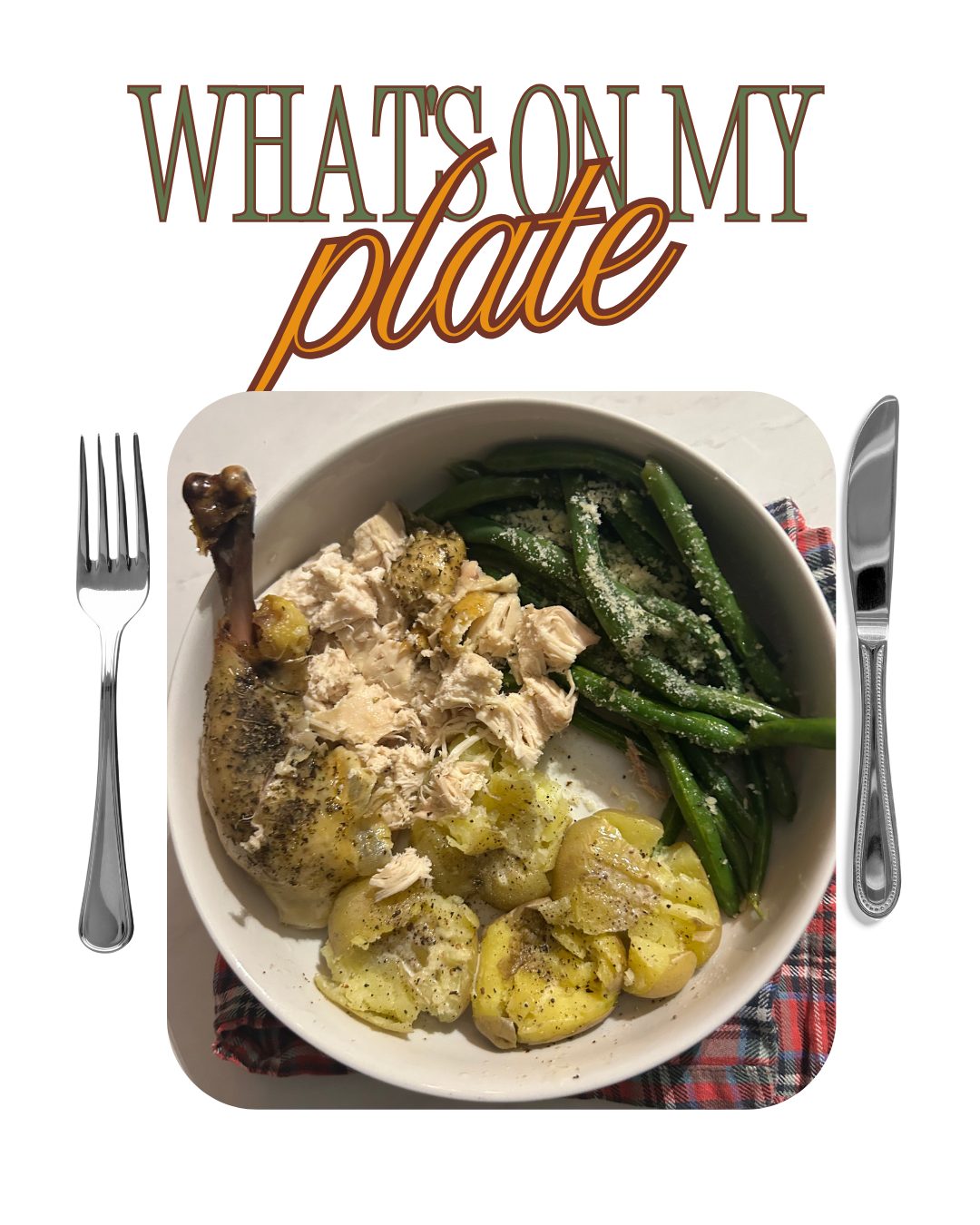 Keeping dinner easy, healthy, and delicious.
Crock pot chicken, boiled potatoes, green beans.
Adding a little parm/salt/pepper can go a long way!